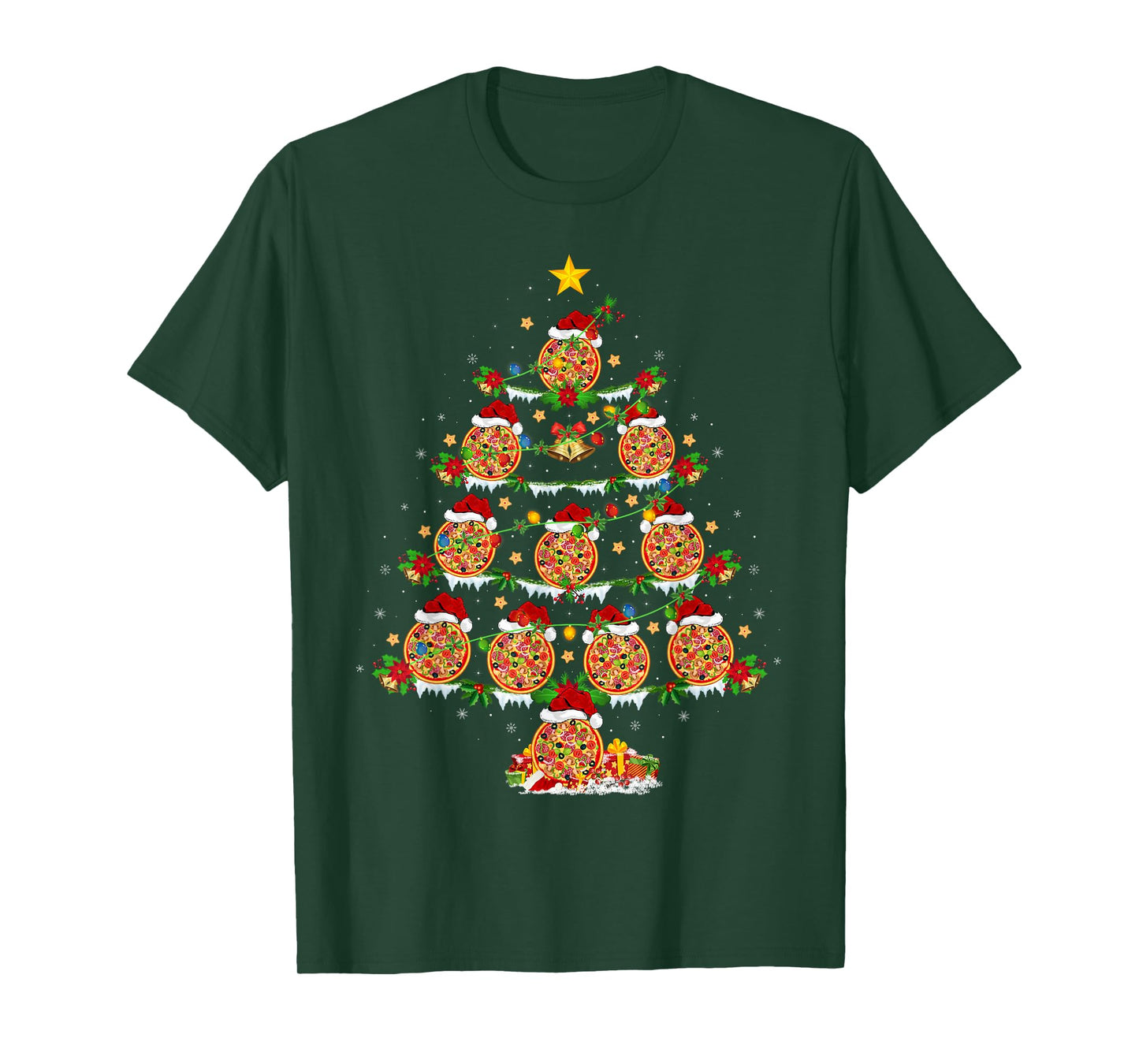Pizza Christmas Tree Lights Funny Fast Food Pizza Lover Xmas T-Shirt