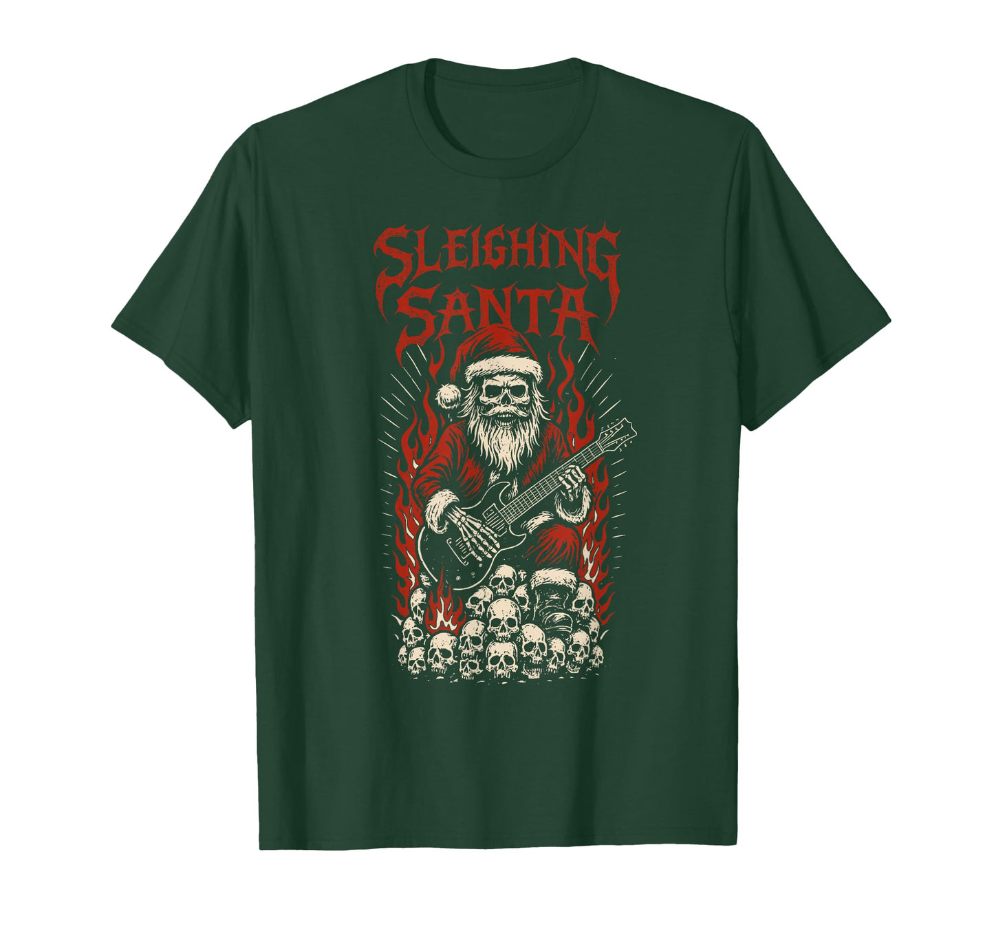 Sleighing Santa Guitarist Gothic Dark Christmas Rebel T-Shirt