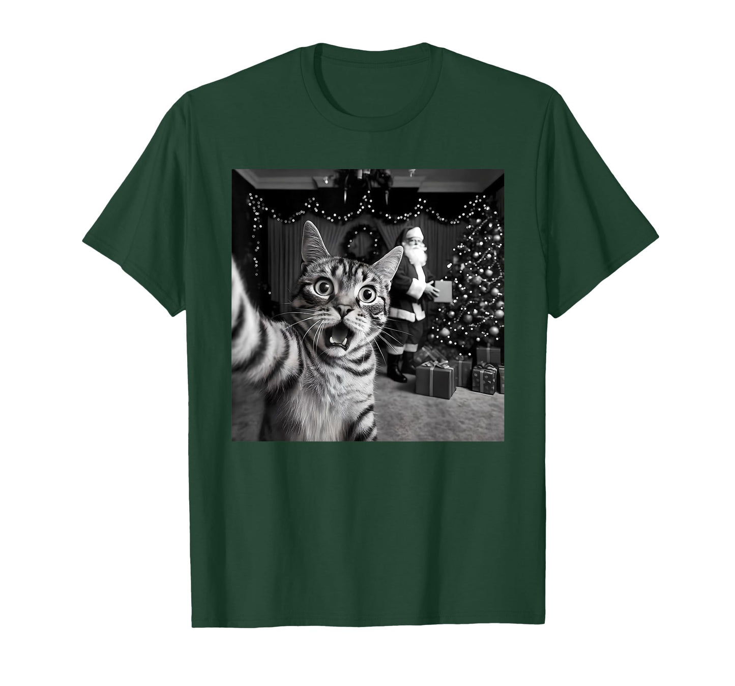 Funny Cat Selfie Santa Christmas Xmas Family Pajamas Holiday T-Shirt