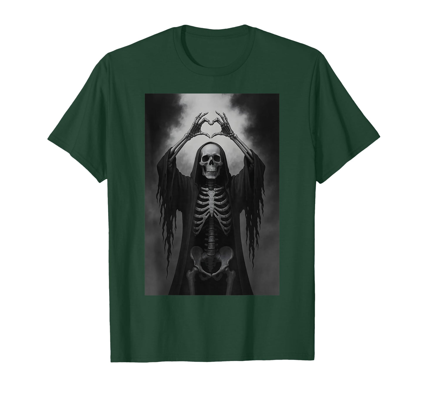 Skeleton Hands Heart Sign Scary Face Funny Halloween Costume T-Shirt