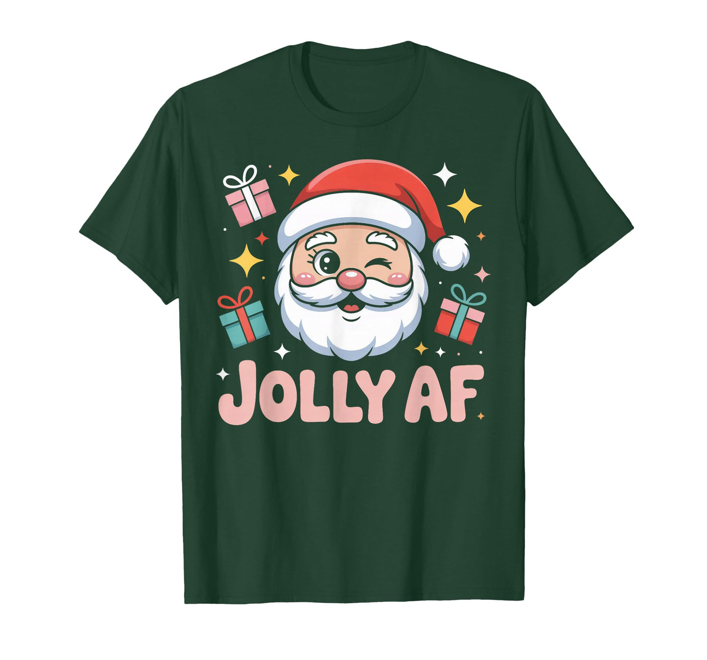 Jolly AF Santa Winking Holiday Snarky Christmas T-Shirt