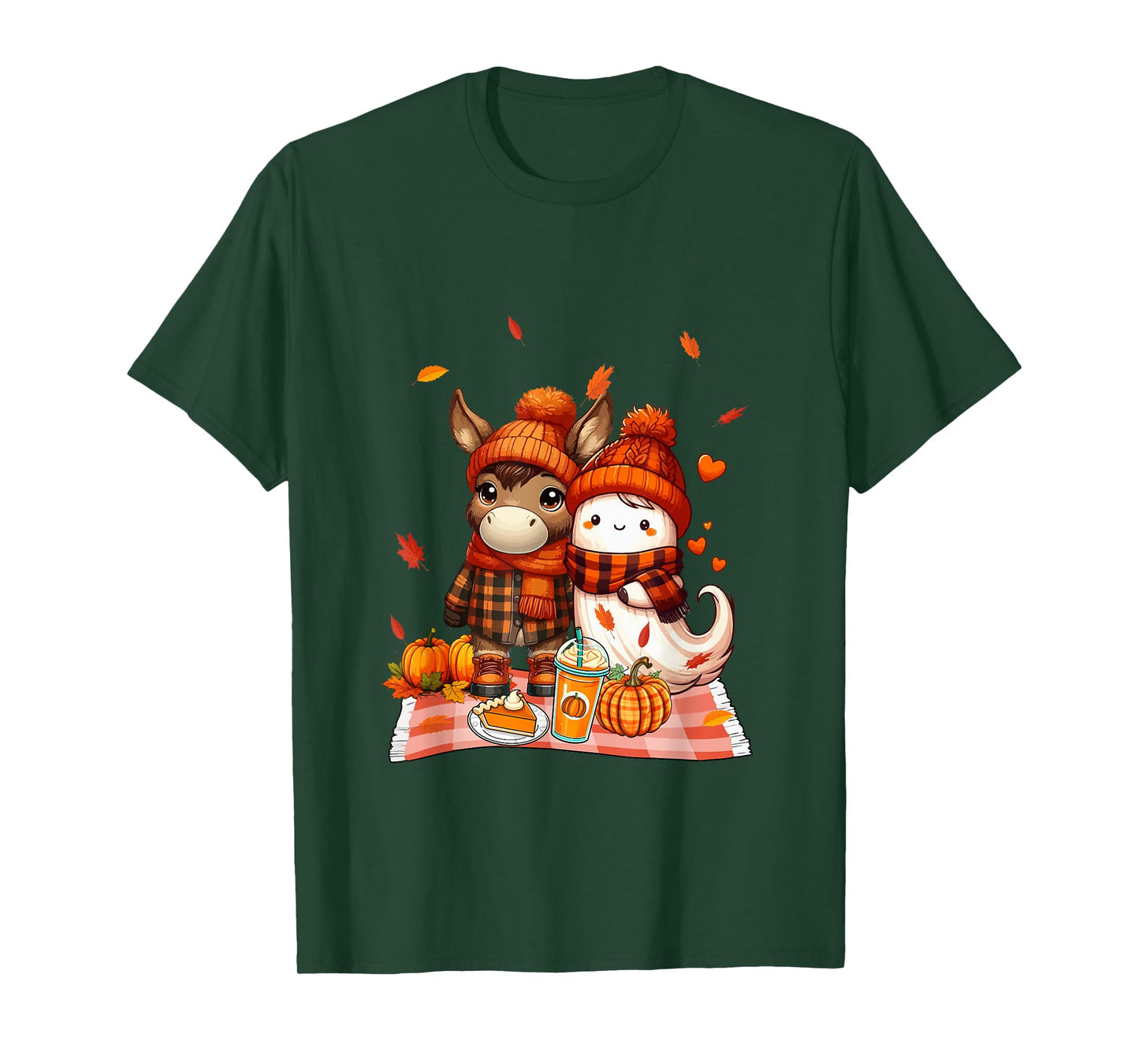 Donkey with Boo Halloween Thanksgiving Fall Leaves Pumpkins T-Shirt