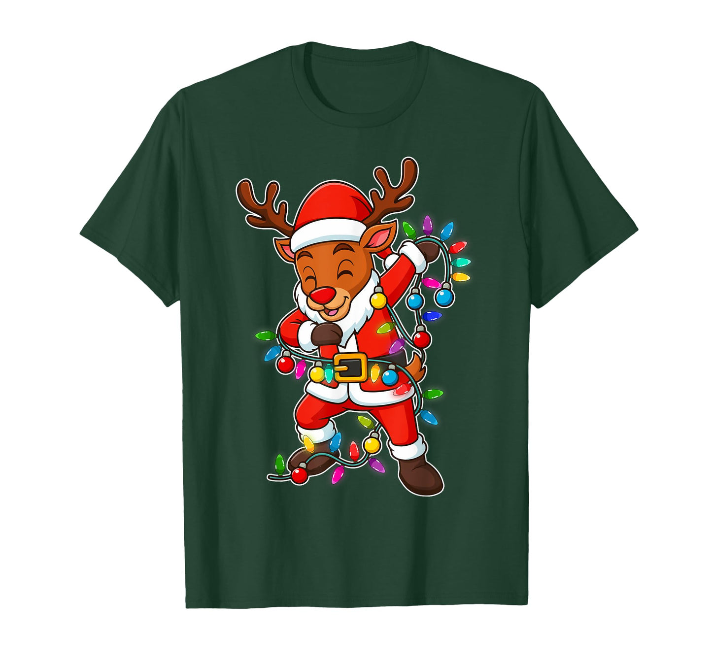 Christmas Reindeer Dabbing Lights Santa Xmas for Men Women T-Shirt