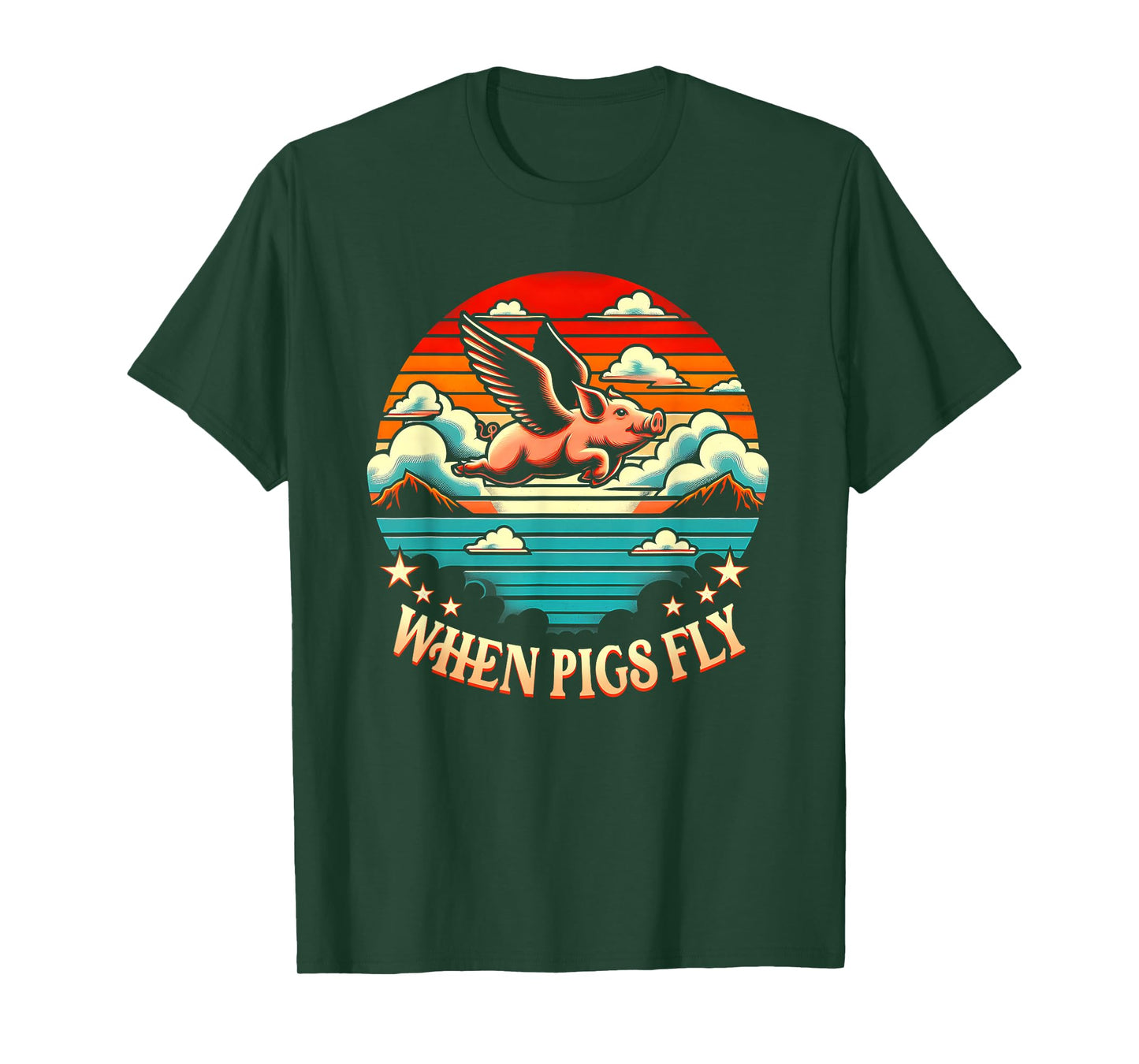 Vintage Sunset When Pig Fly 1600s Funny Saying Humorous T-Shirt