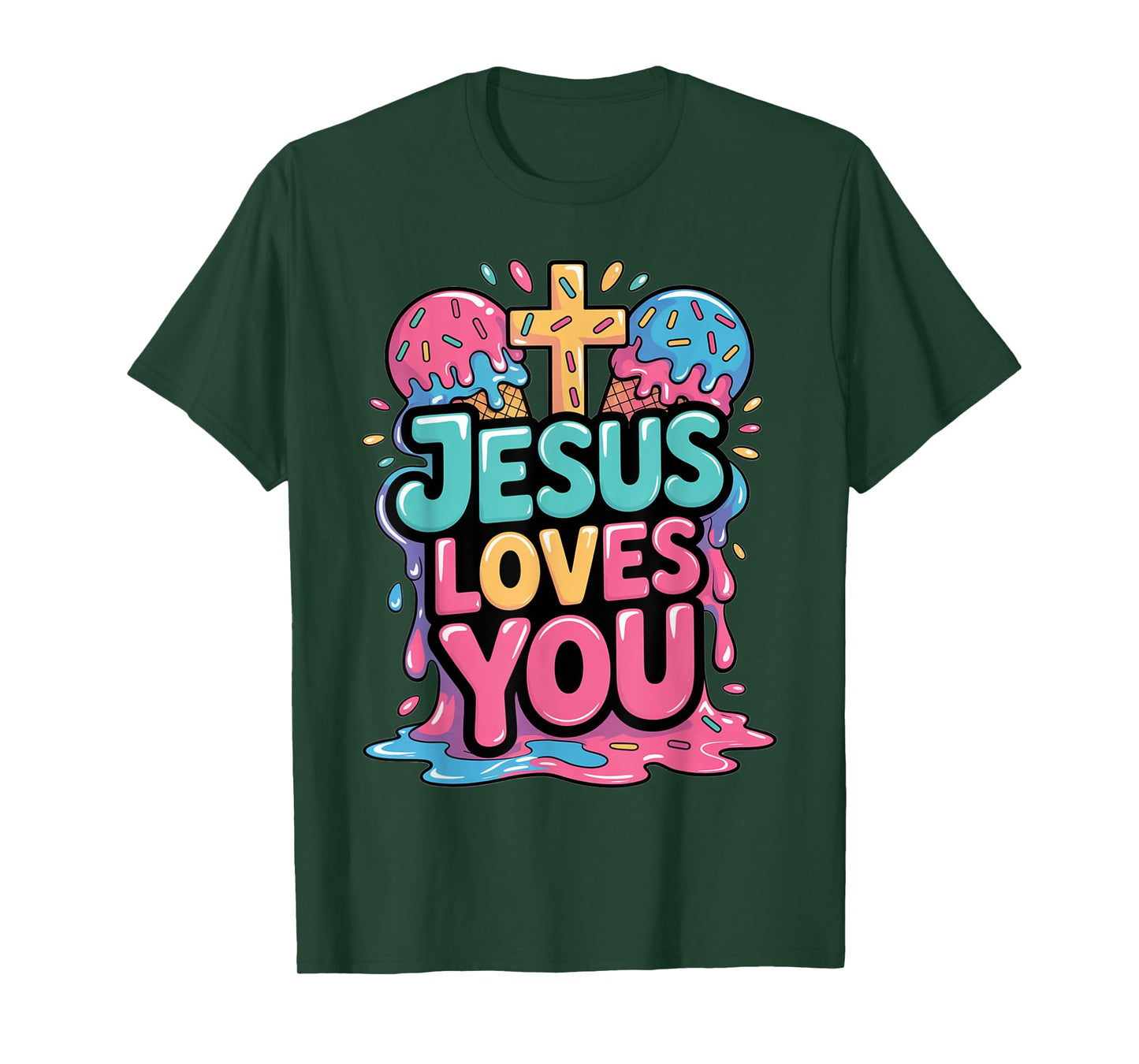 Jesus Loves You Ice Cream Christian Drip Kids Religious Boys T-Shirt
