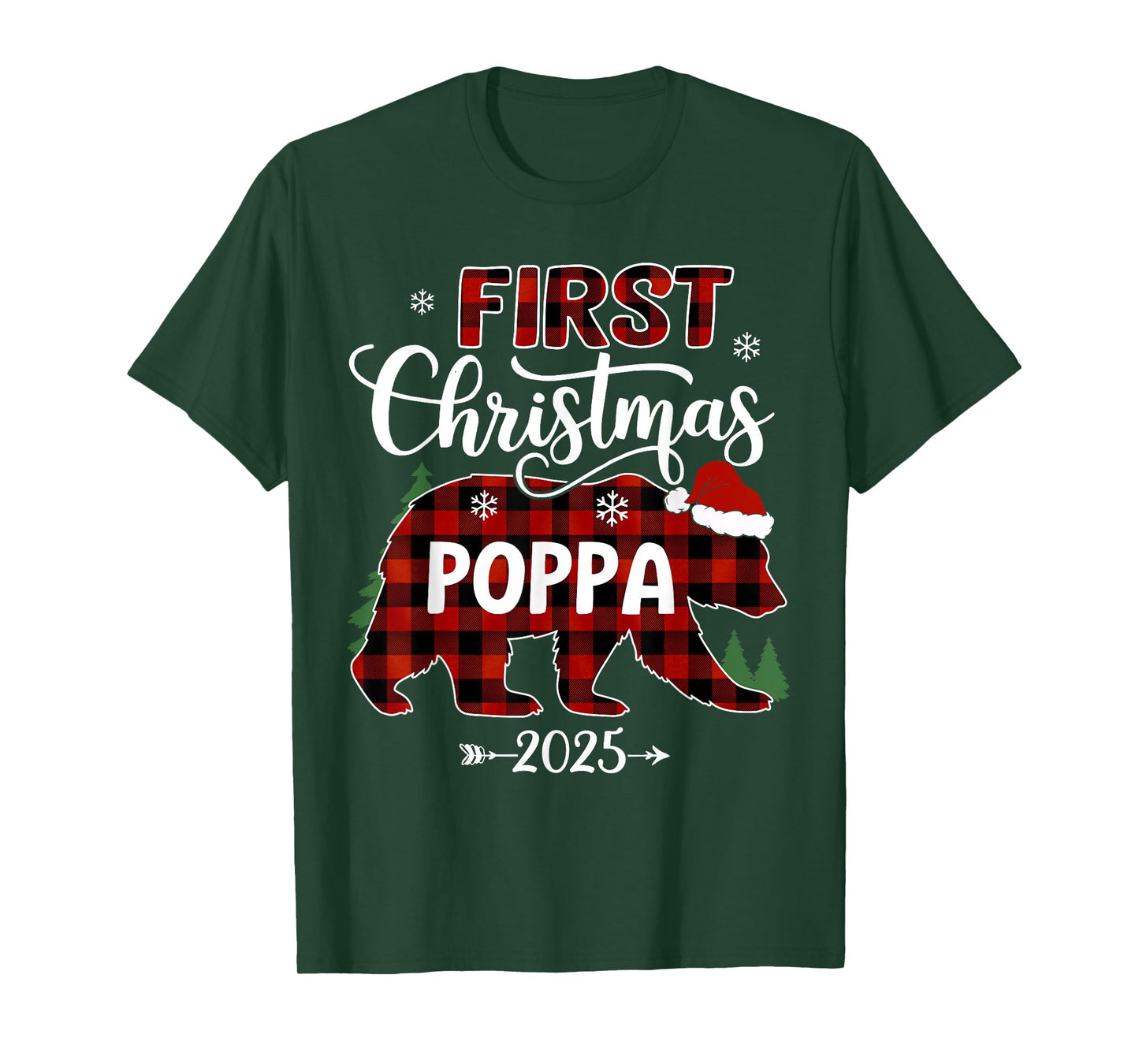 Pregnancy First Christmas Poppa Red Plaid Bear Santa 2025 T-Shirt