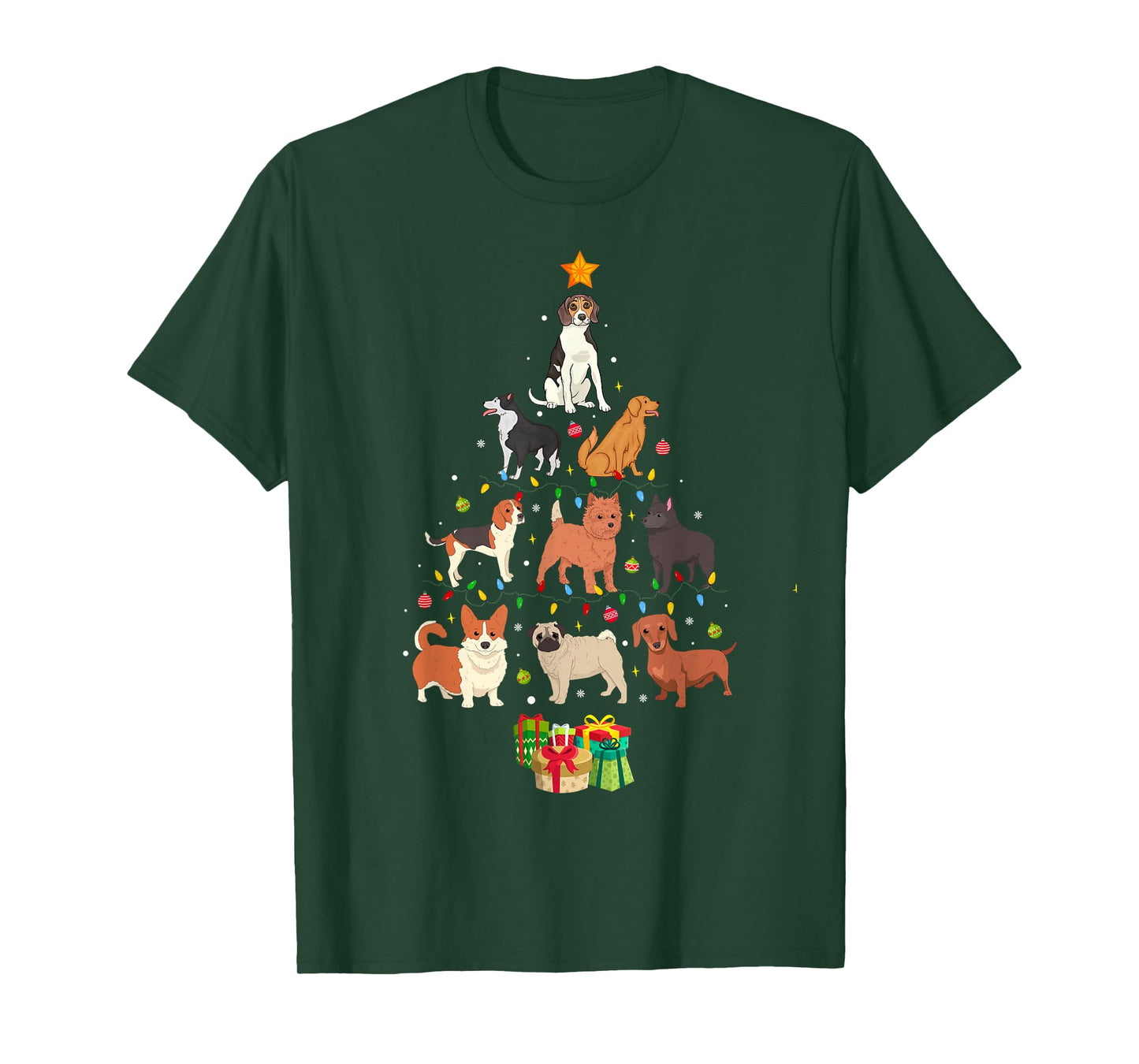Dogs Christmas Tree Lights Funny Puppy Dog Lover Owner Xmas T-Shirt