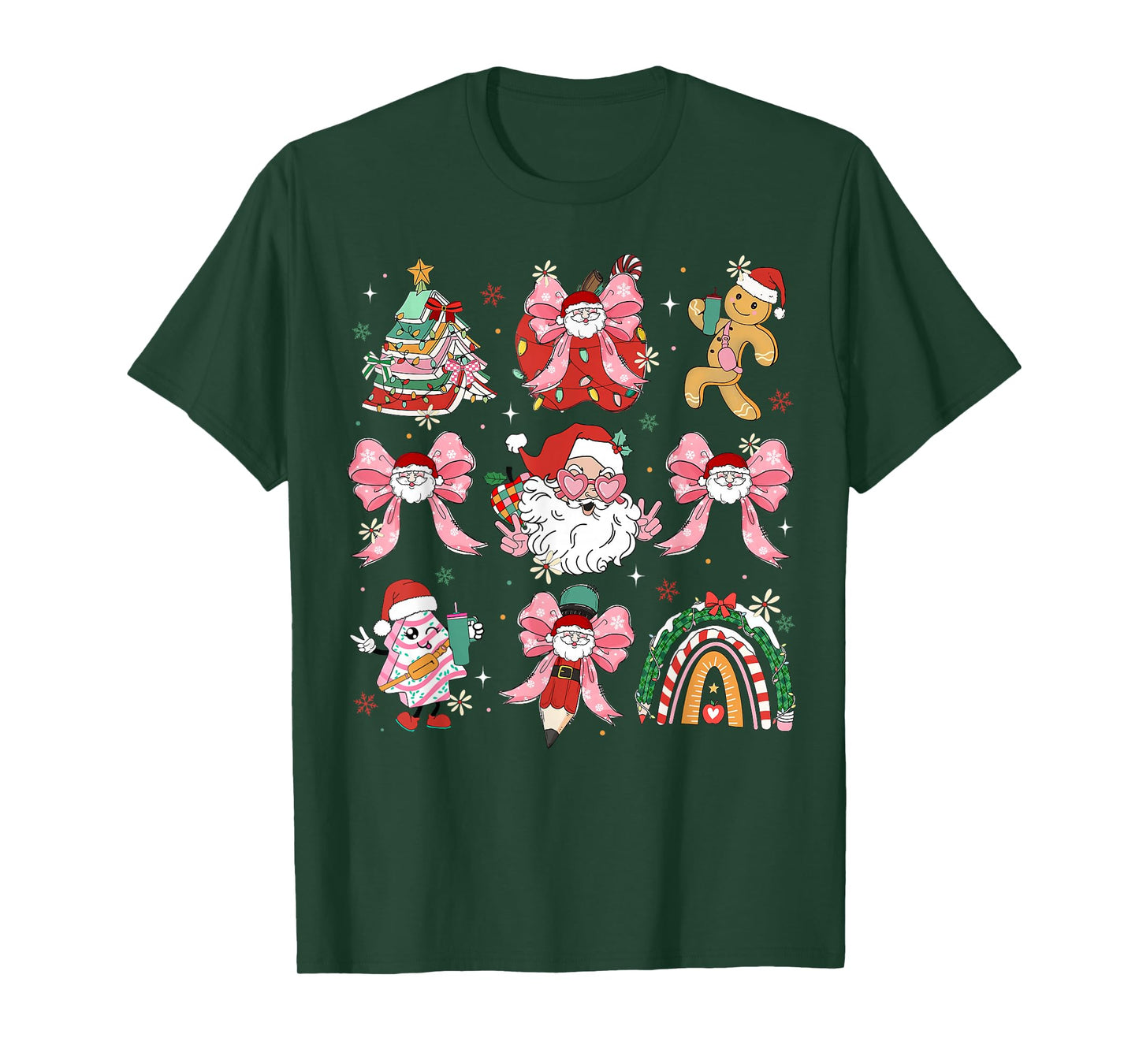 Merry Christmas Santa Teacher Girls Coquette Bow Pencil T-Shirt