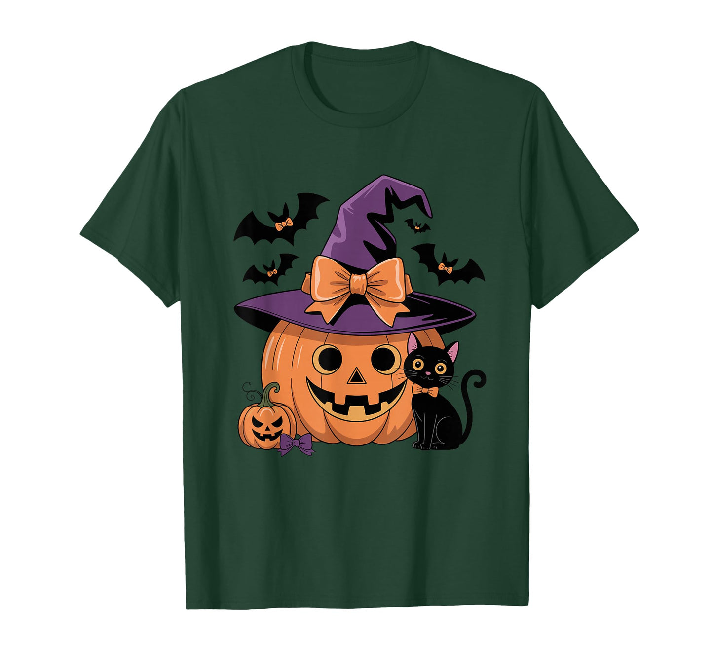 Fall Season Pumpkin Witch Hat Bow Halloween T-Shirt