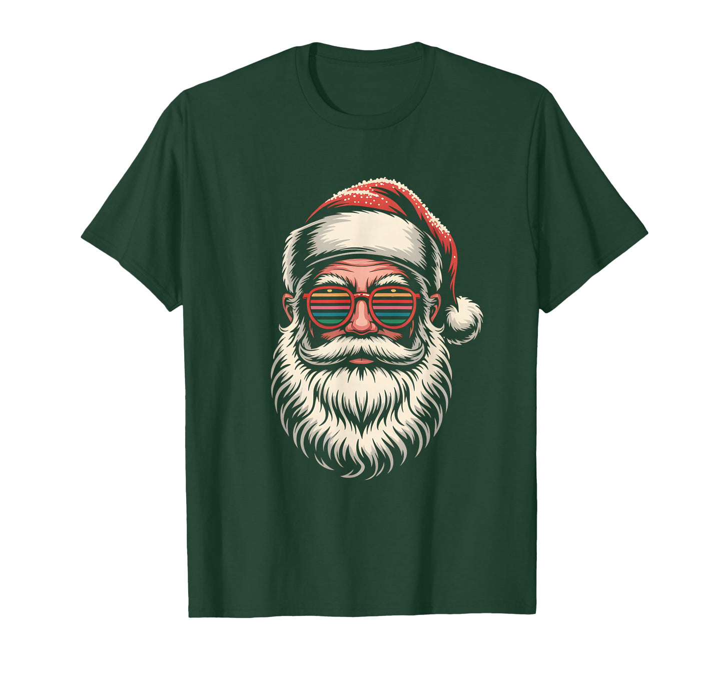 Funny Cool Santa Face Hipster with Beard & Glasses Christmas T-Shirt