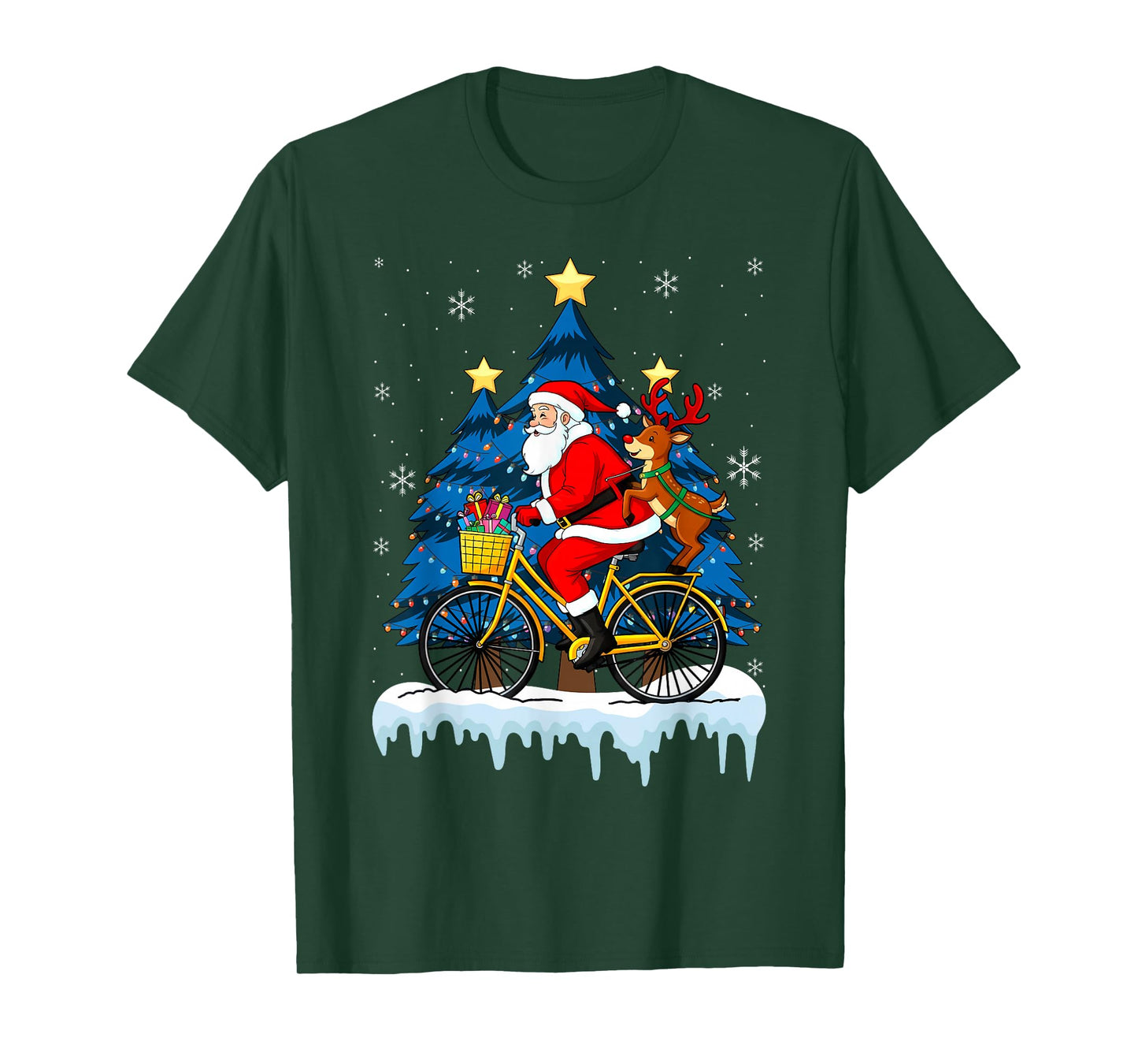 Santa Carrying Reindeer On Bicycle Christmas Cyclist Lover T-Shirt