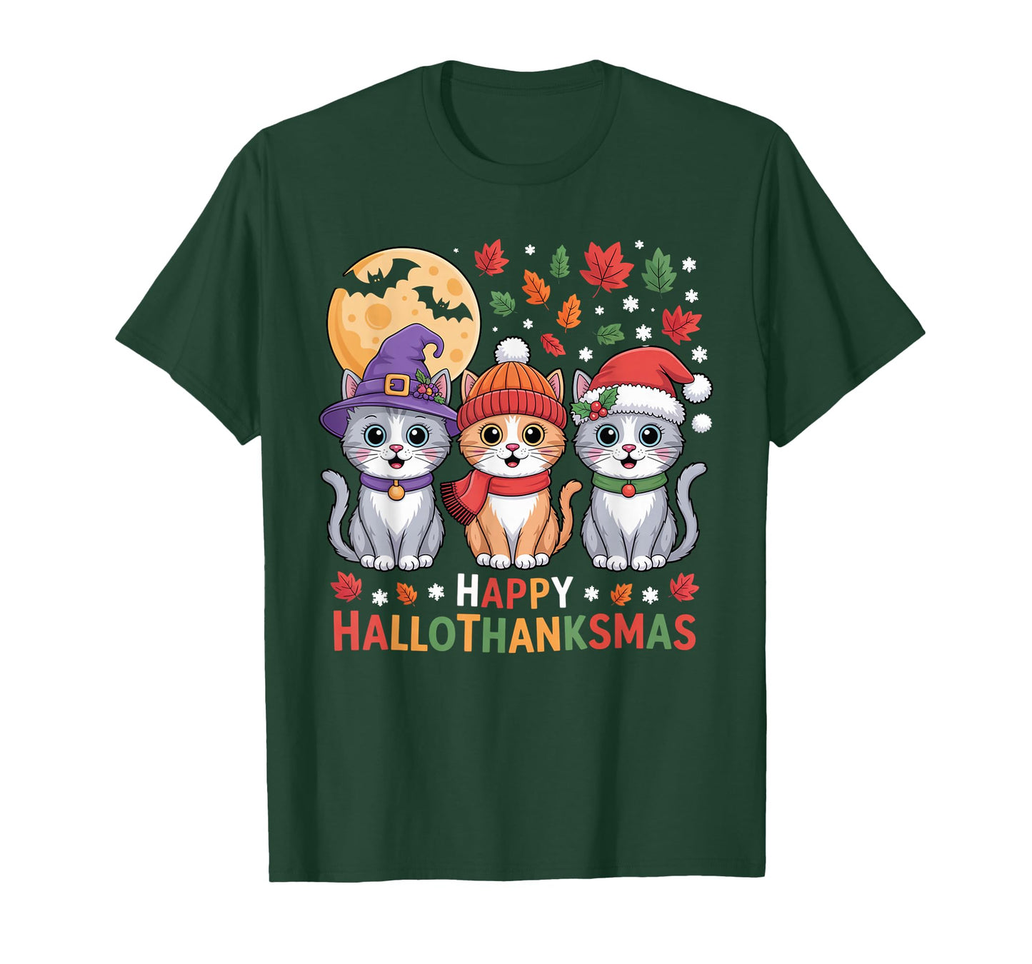 Halloween Thanksgiving Christmas Happy HalloThanksMas Cats T-Shirt