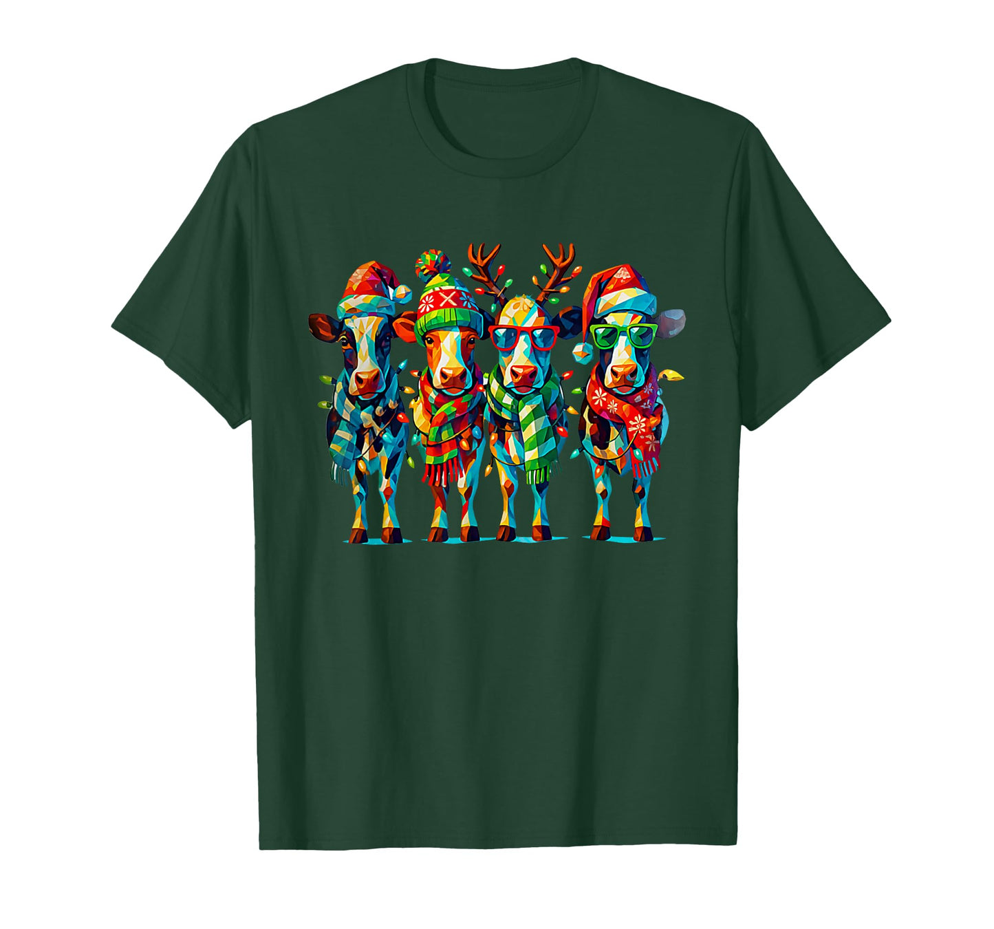 Funny Cow Christmas Lights Western Xmas Santa Farm Animal T-Shirt