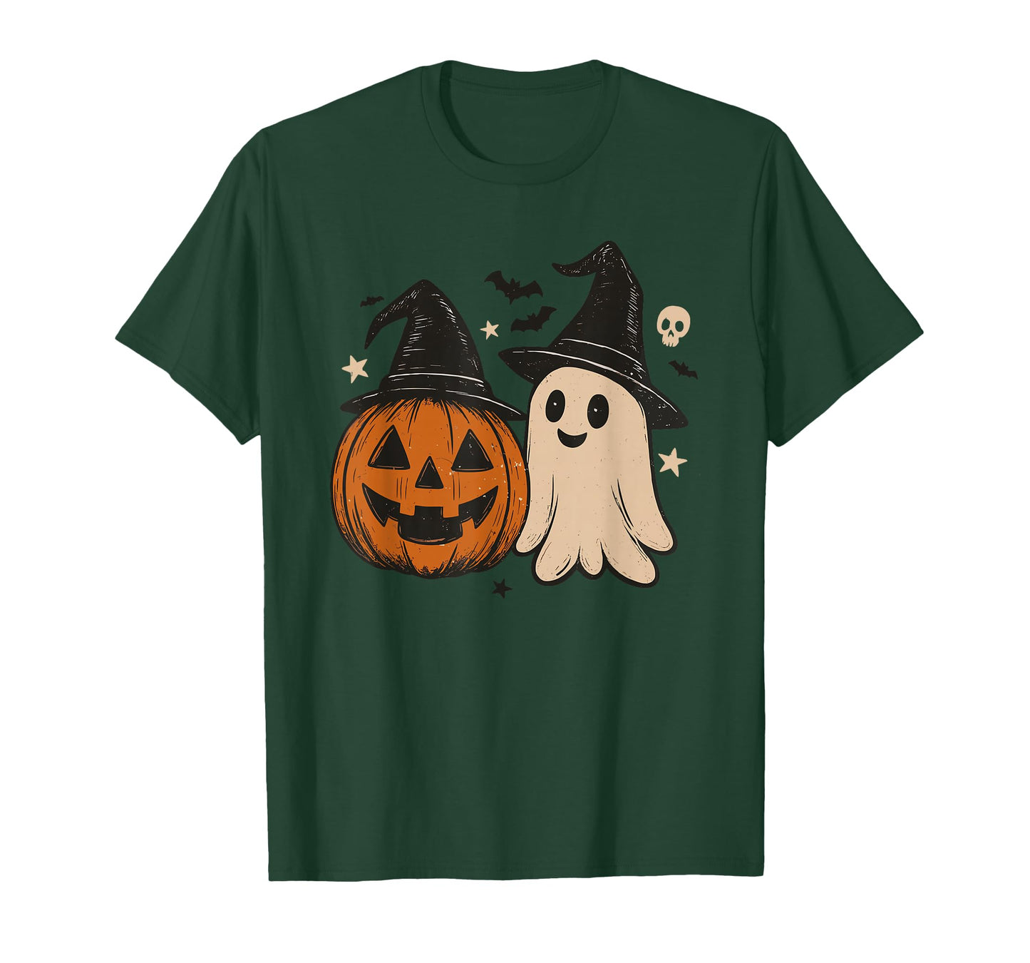 Retro Spooky Ghost Pumpkin Witch Hat Halloween Clothing T-Shirt