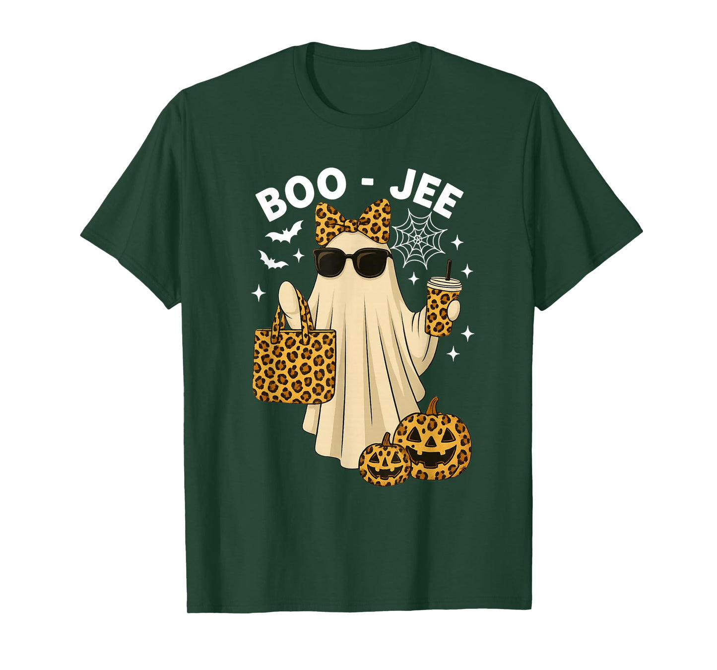 Coquette Leopard Ghost Coffee Boo-JEE Halloween Boujee Ghost T-Shirt