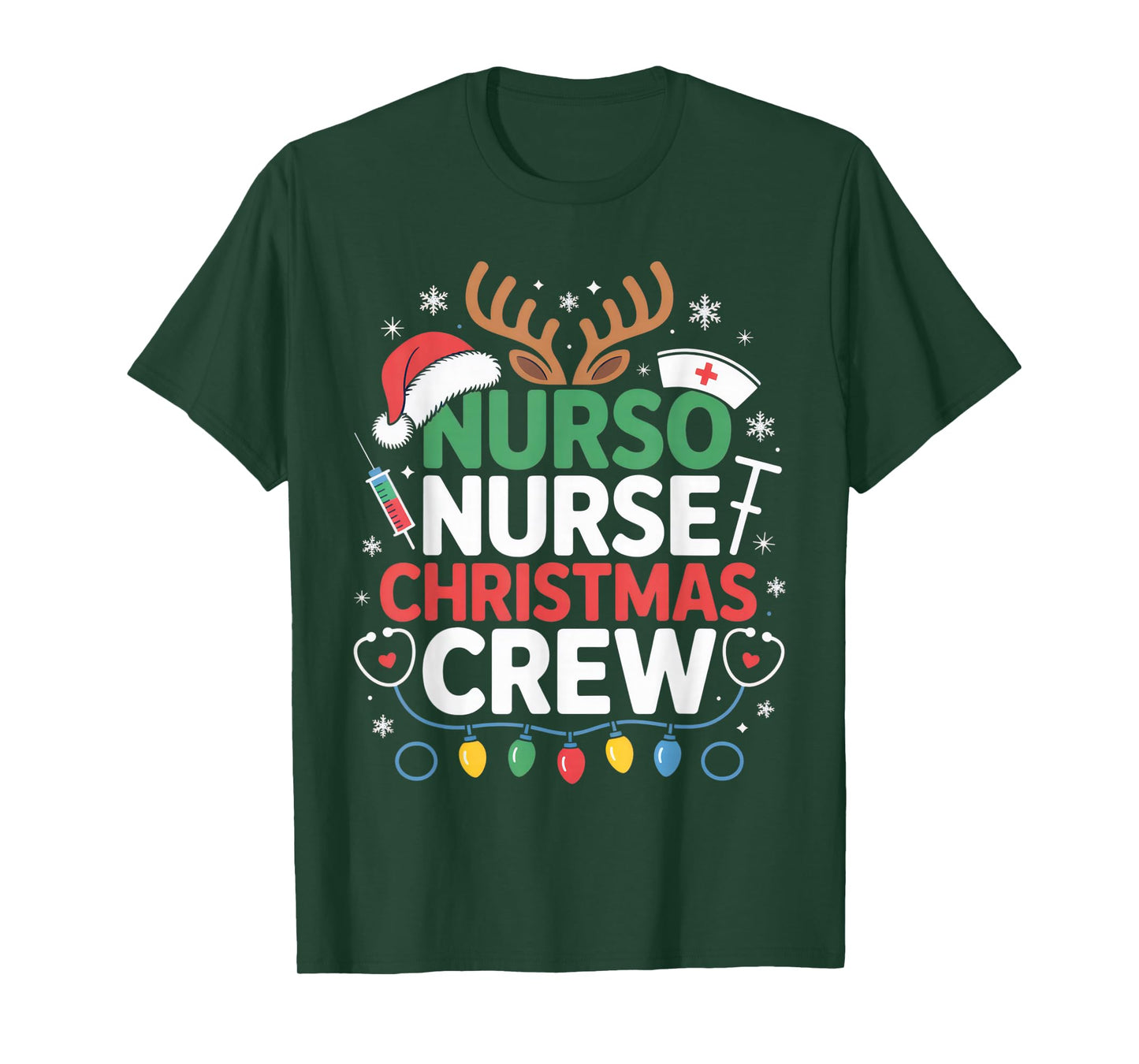 Nurse Christmas Crew Holiday Lights Festive Design T-Shirt