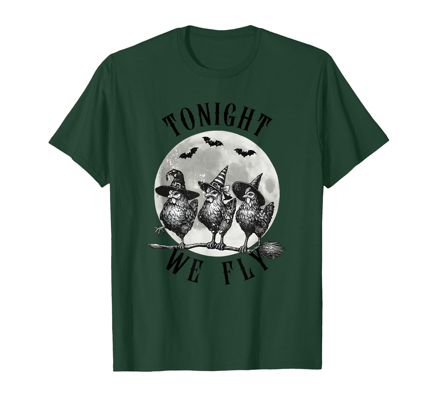 Tonight We Fly, Vintage Chicken Witches Hat and Broom T-Shirt