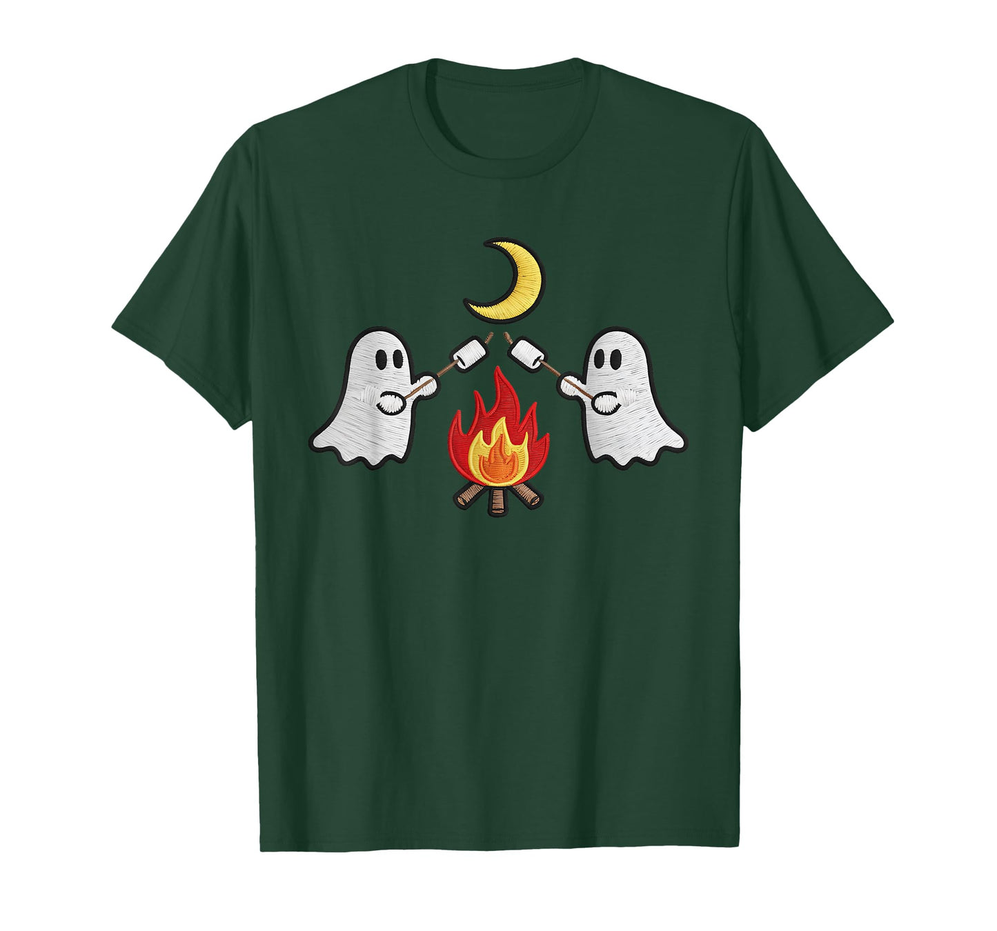 Cute Ghosts Camping Campfire Embroidered Halloween Kids Boys T-Shirt
