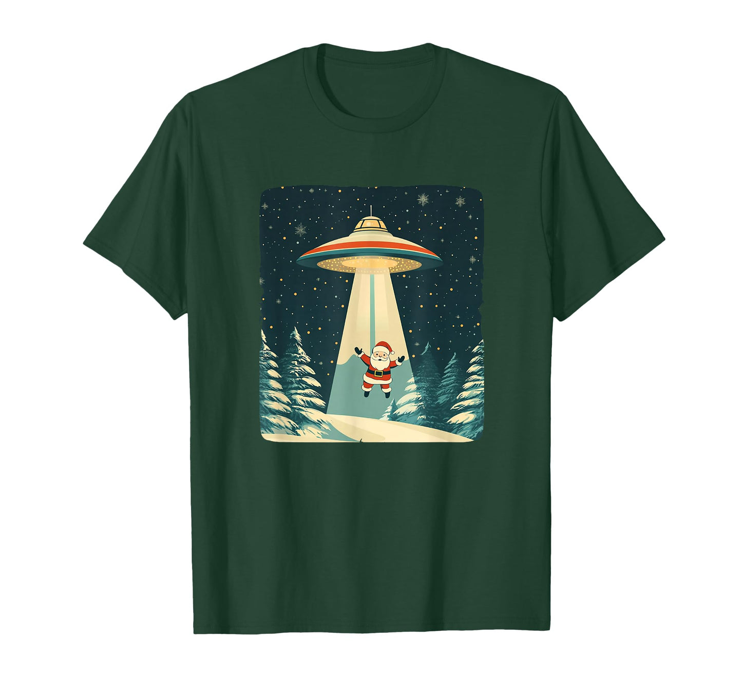 UFO Beams Up Santa Claus for a Fun Christmas Journey T-Shirt