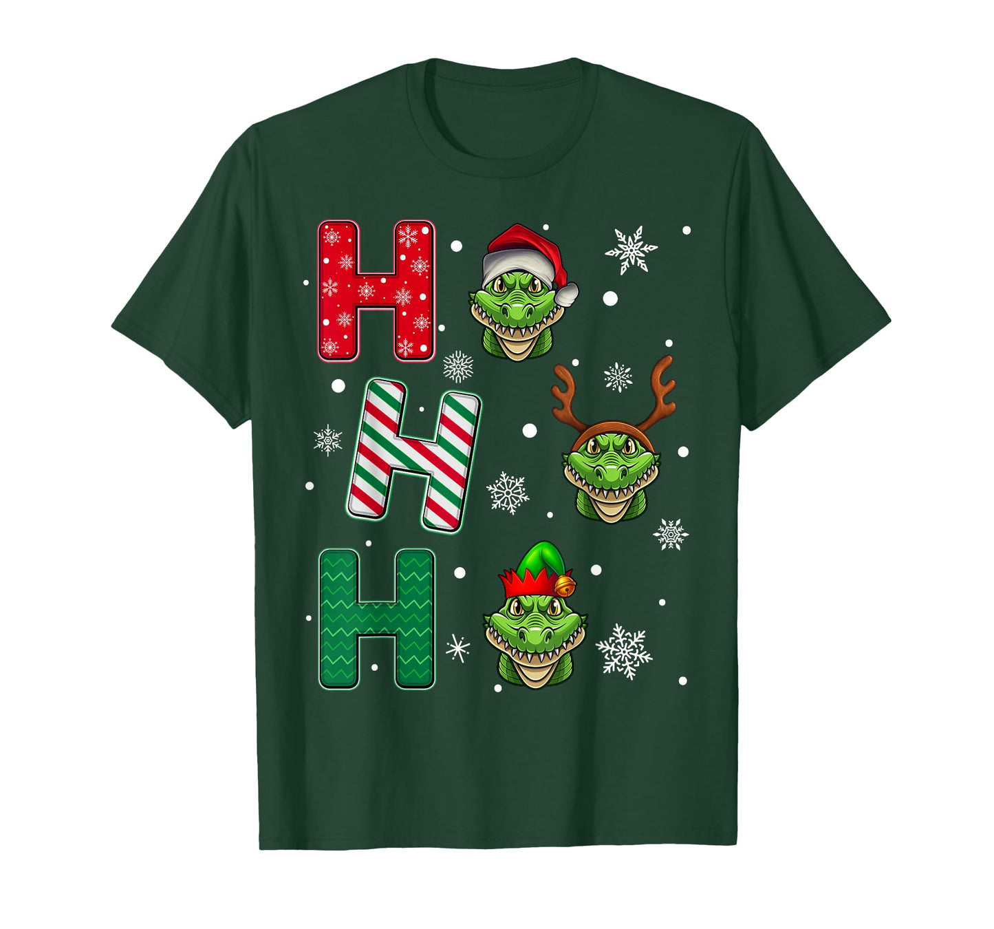 Ho Ho Ho Alligator Animal Matching Santa Elf Xmas T-Shirt