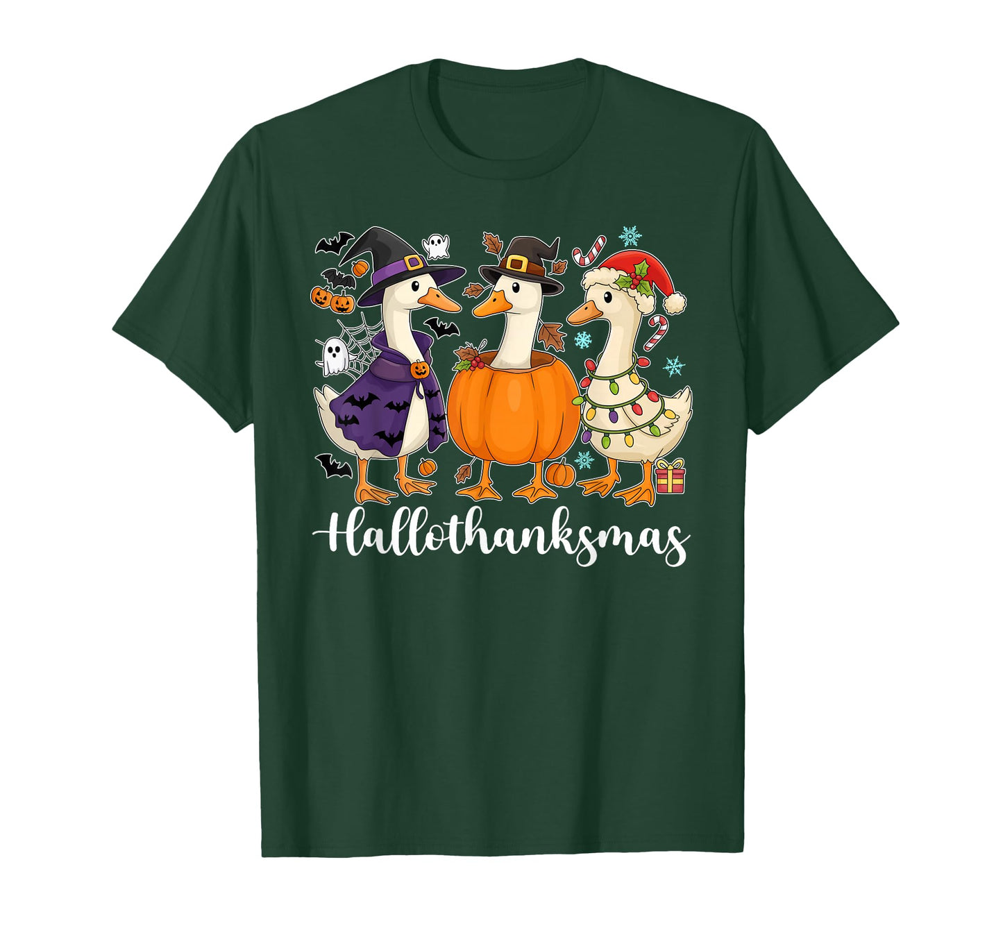 Gooses Halloween Thanksgiving Christmas Happy HalloThanksMas T-Shirt
