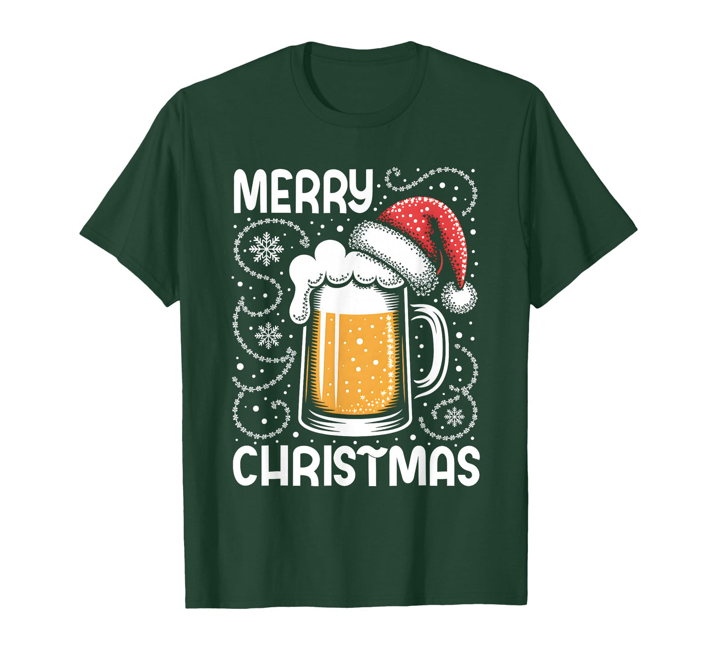 Funny Christmas Pajama Outfit Men Women Beer Mug Santa Hat T-Shirt