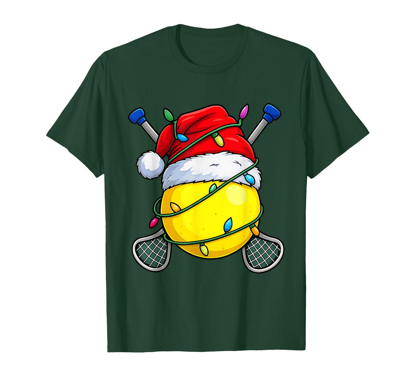 Christmas Lacrosse Santa Hat Lights Colorful Funny Player T-Shirt