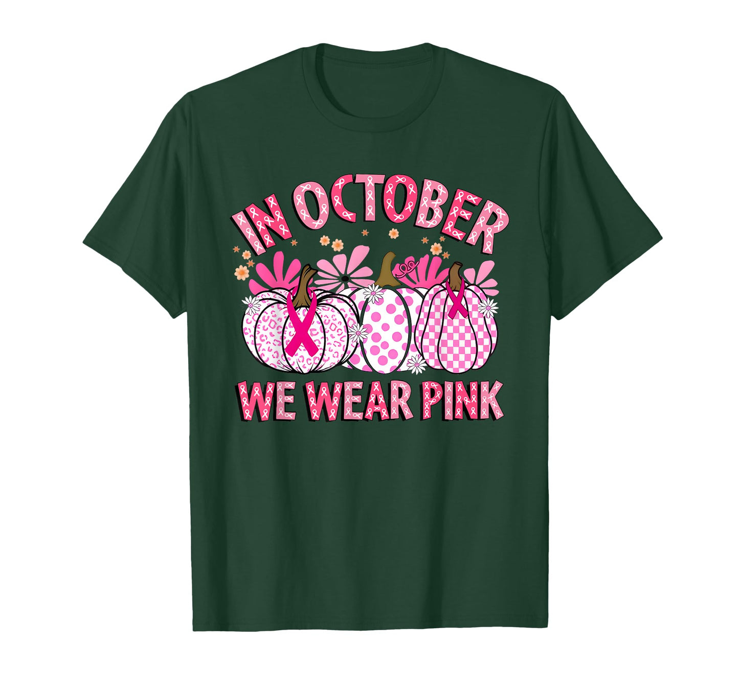 in October We Wear Pink Breast Cancer Pumpkin Halloween T-Shirt