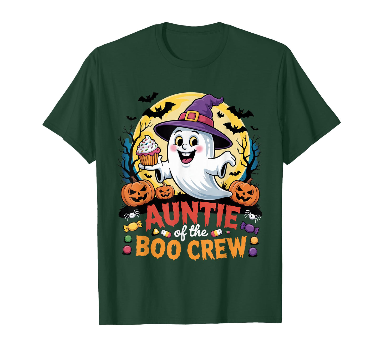Auntie of The Boo Crew Ghost Halloween Outfit Candy Pumpkin T-Shirt