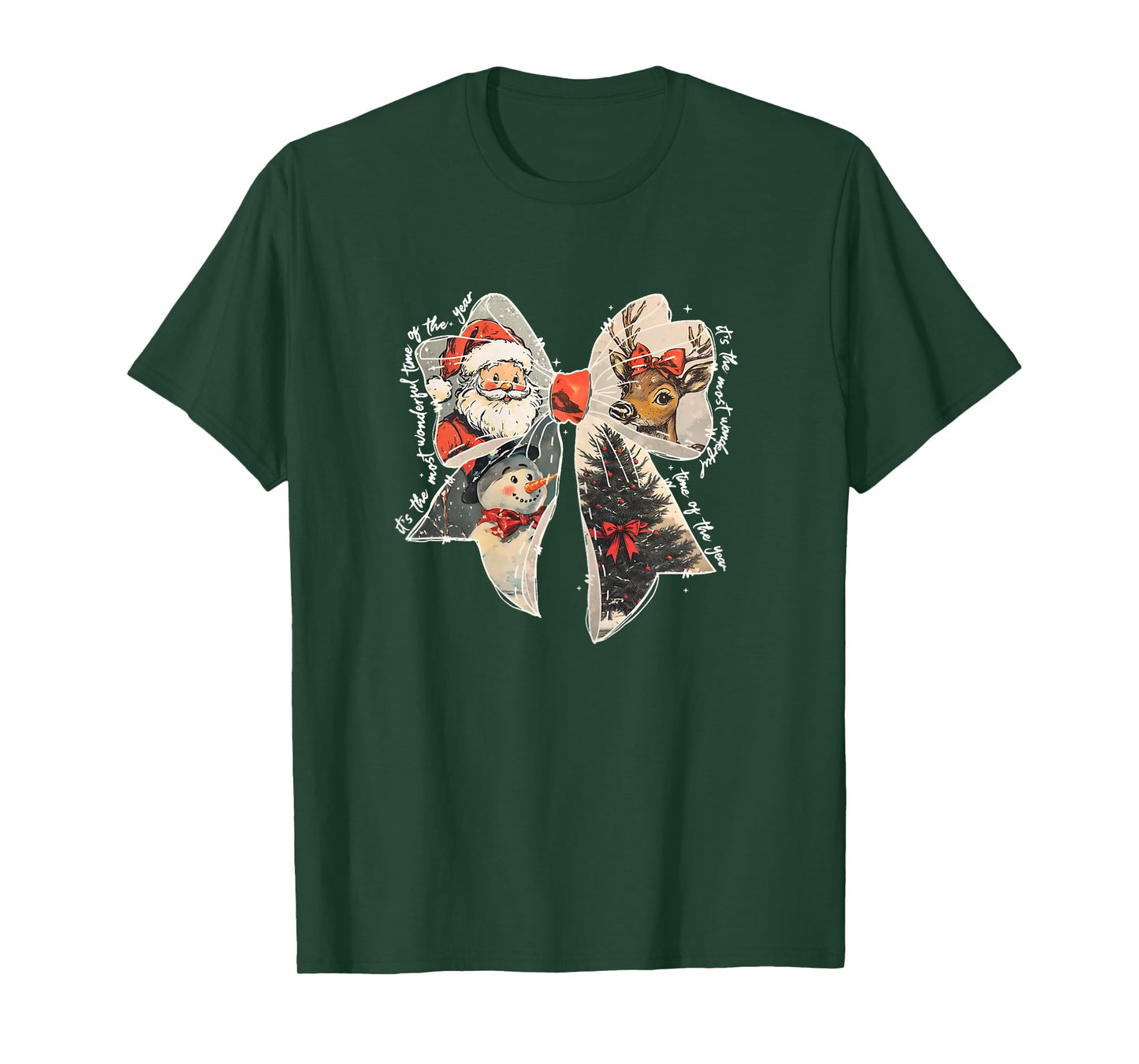 Womens It's The Most Wonderful time, Santa Claus Reindeer Snowman T-Shirt