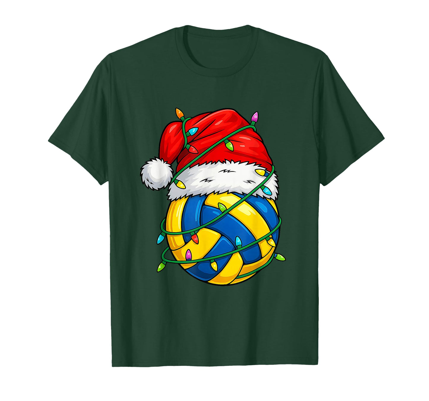 Christmas Volleyball Santa Hat Lights Colorful Funny Player T-Shirt