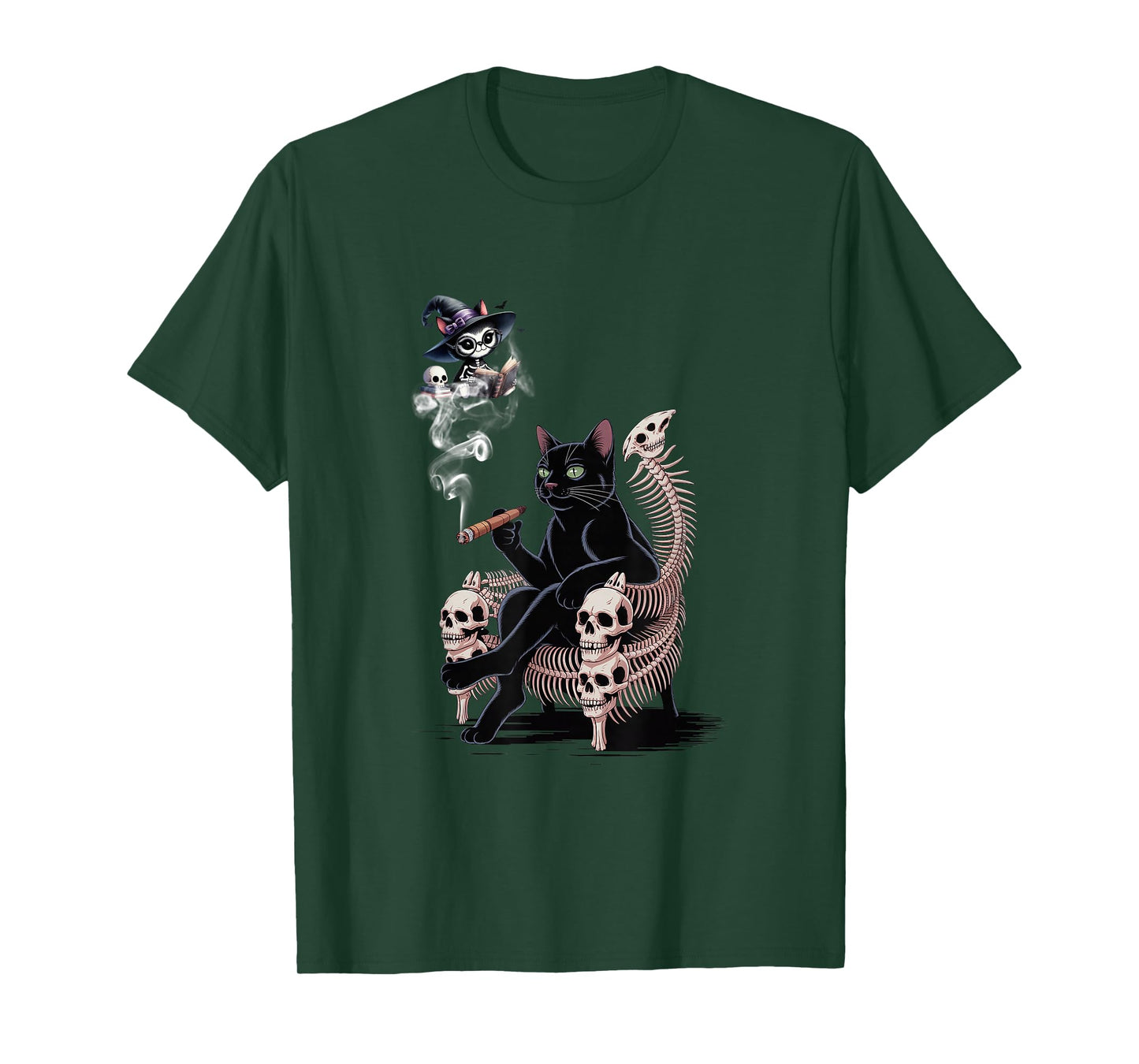 Black Cat Smoking Cigarette Halloween Witch Cat Reading Book T-Shirt