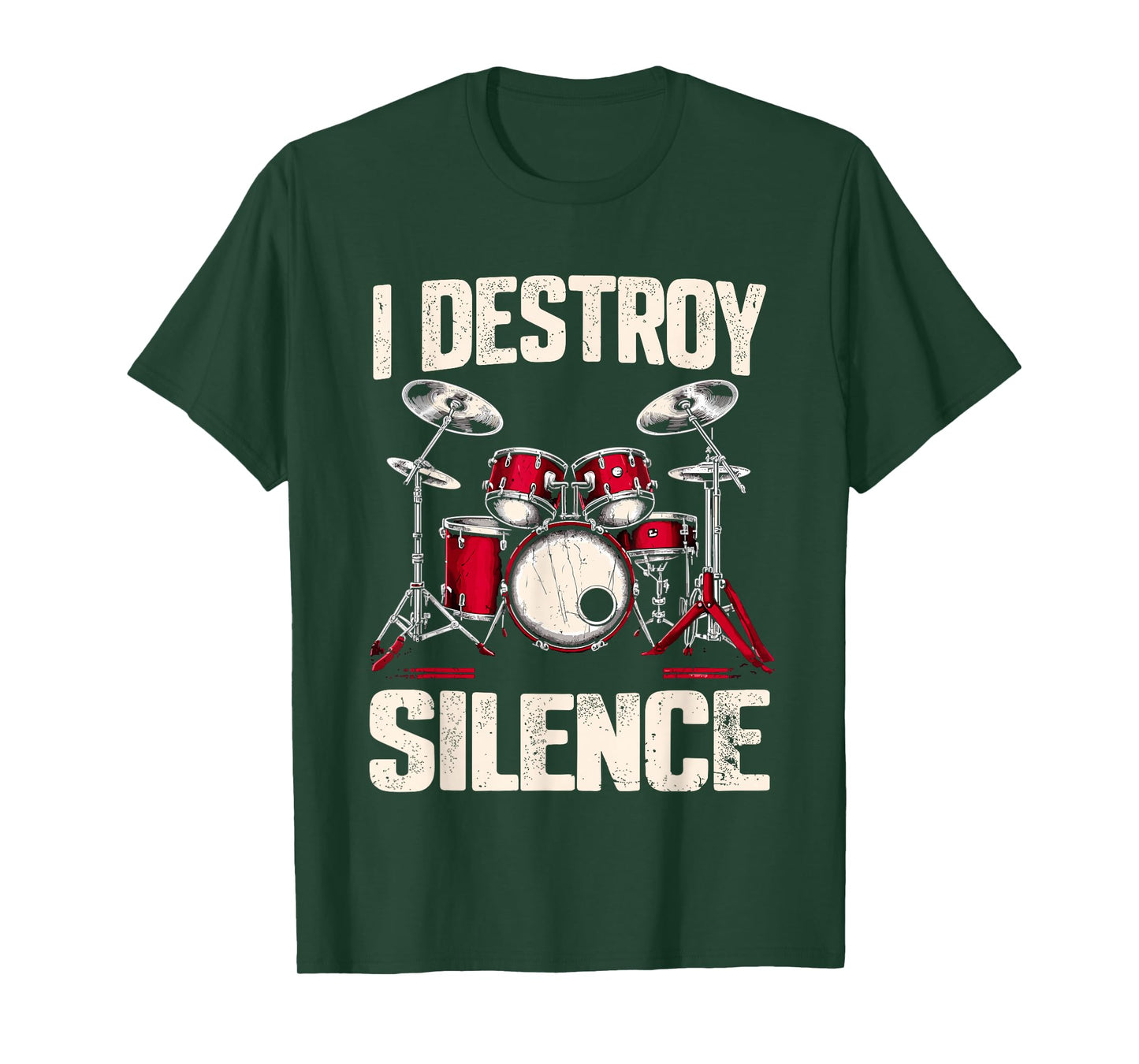 Drummer I Destroy Silence Drum T-Shirt, Small, Black