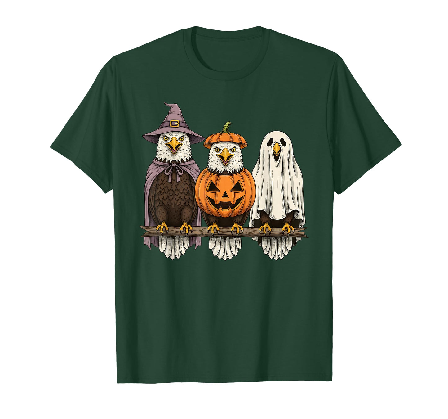Spooky Ghost Bald Eagle Lover Pumpkin Halloween T-Shirt