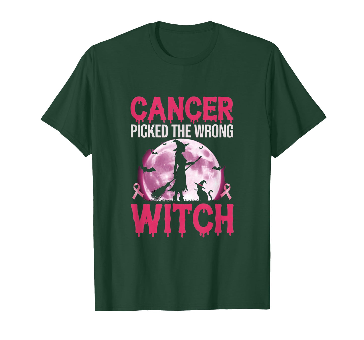 Cancer Picked The Wrong Witch - Pink October Halloween T-Shirt