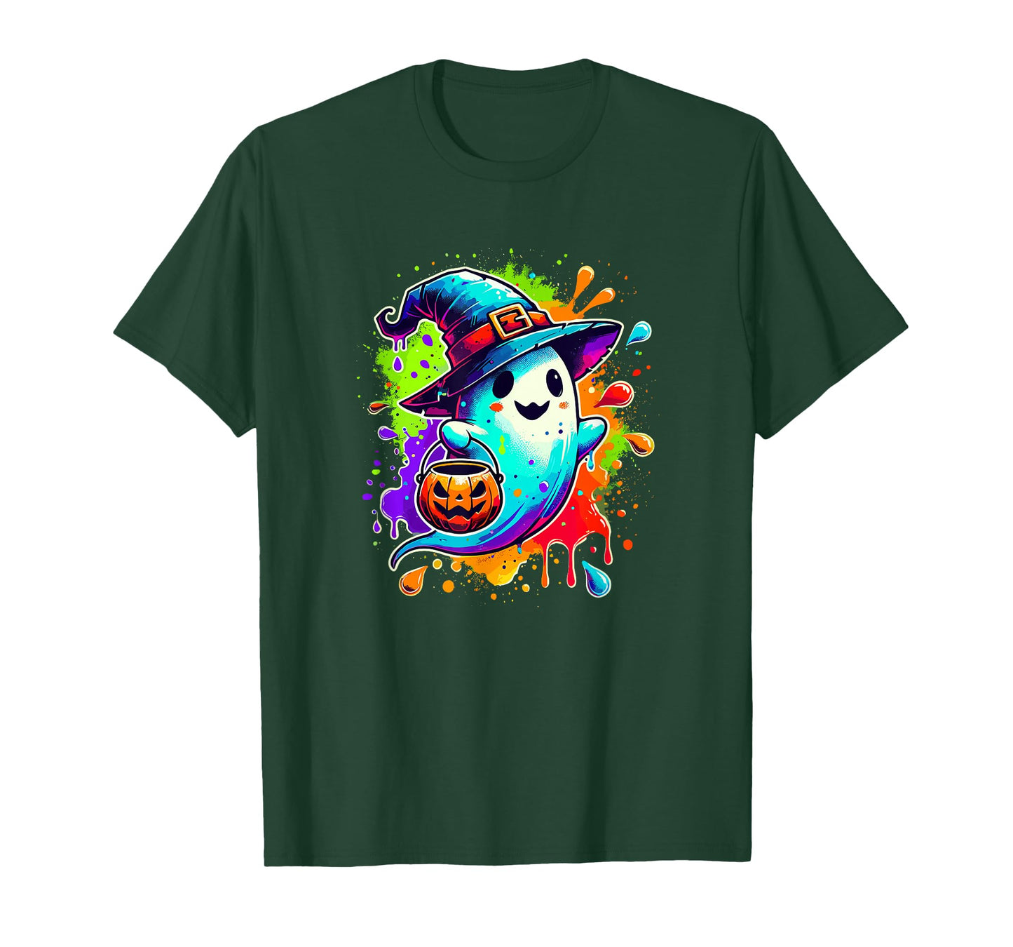 Splash Art Halloween Trick Or Treat Witch Ghost T-Shirt