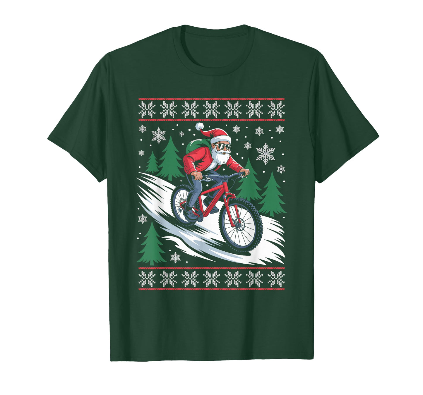 Santa Claus Mountain Bike Ugly Christmas Sweater MTB T-Shirt