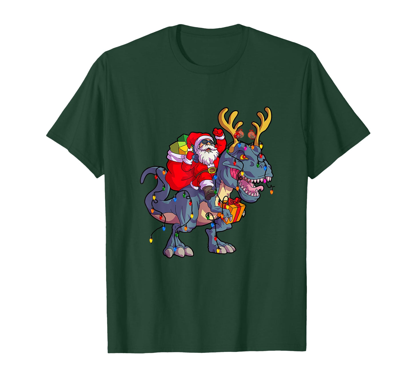 Santa Riding Dinosaur T rex Christmas Xmas Squad Xmas Light T-Shirt