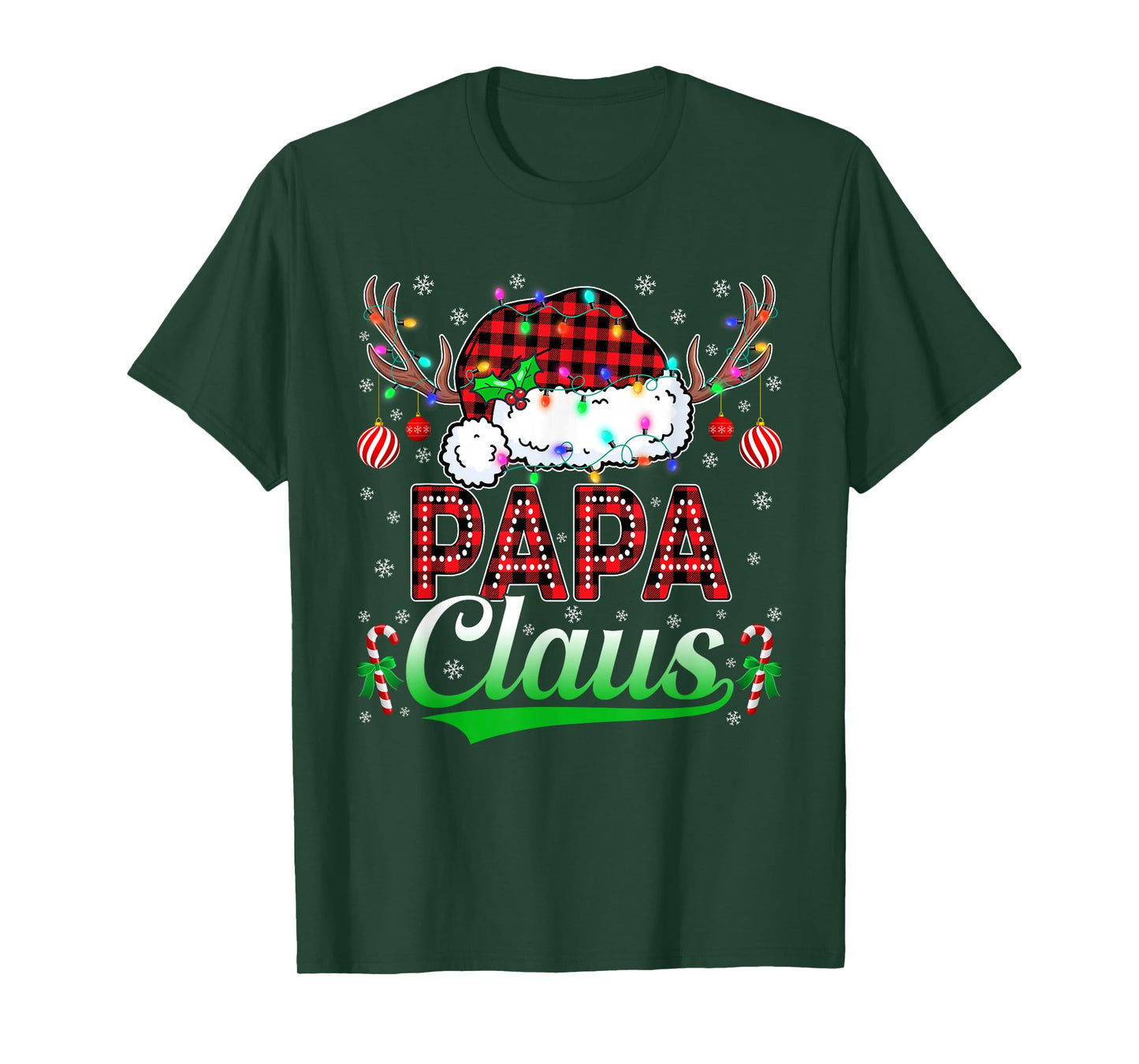 Papa Claus Christmas Lights Matching Family Xmas Pajama T-Shirt
