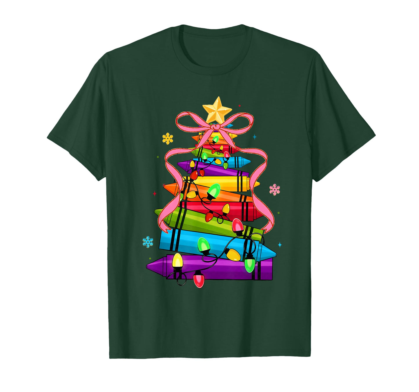 School Xmas Crayon Christmas Tree Lights Teacher Student T-Shirt