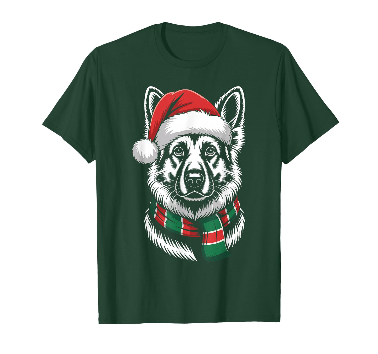 German Shepherd Dog Xmas Santa Hat Scarf Christmas Costume T-Shirt