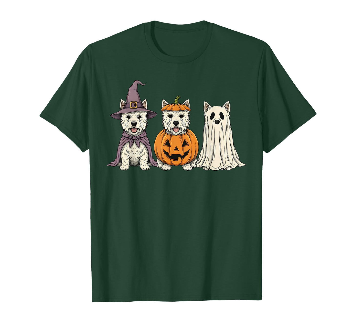 Spooky Ghost West Highland White Terrier Pumpkin Halloween T-Shirt