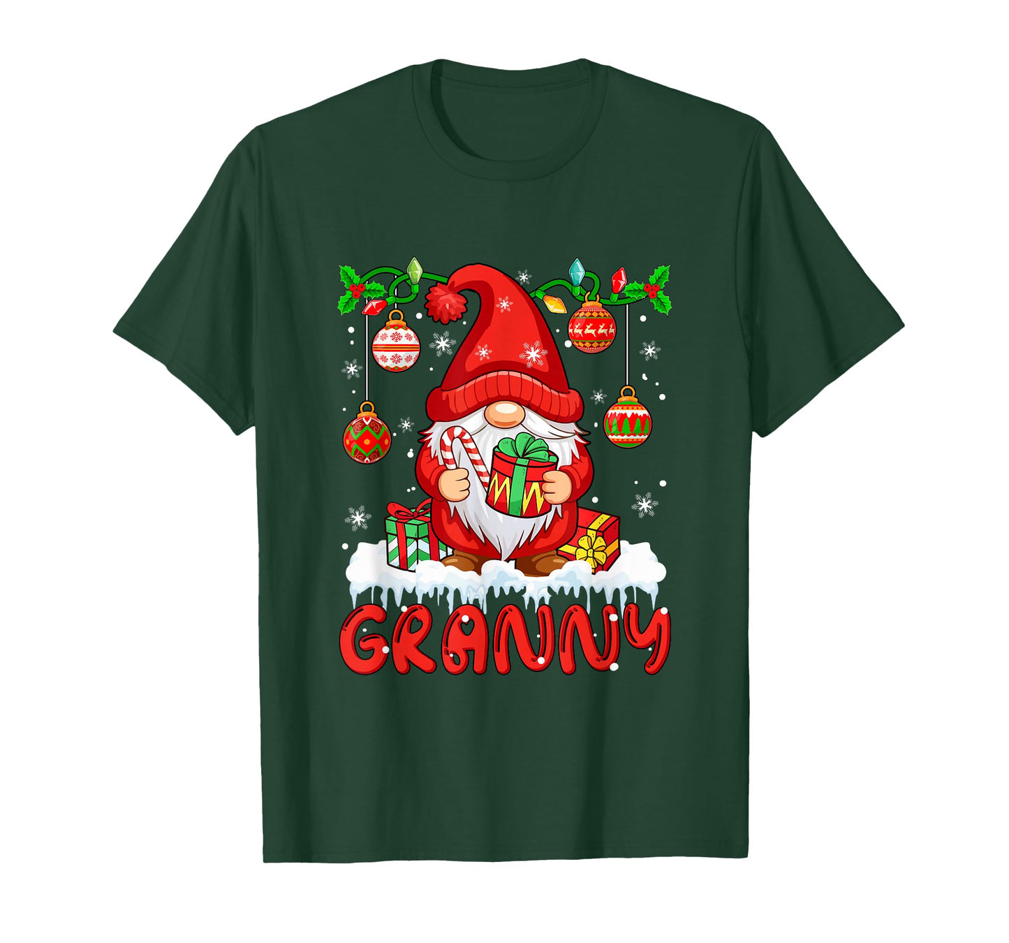 Granny Christmas Gnome Colorful Lights Matching Family Group T-Shirt