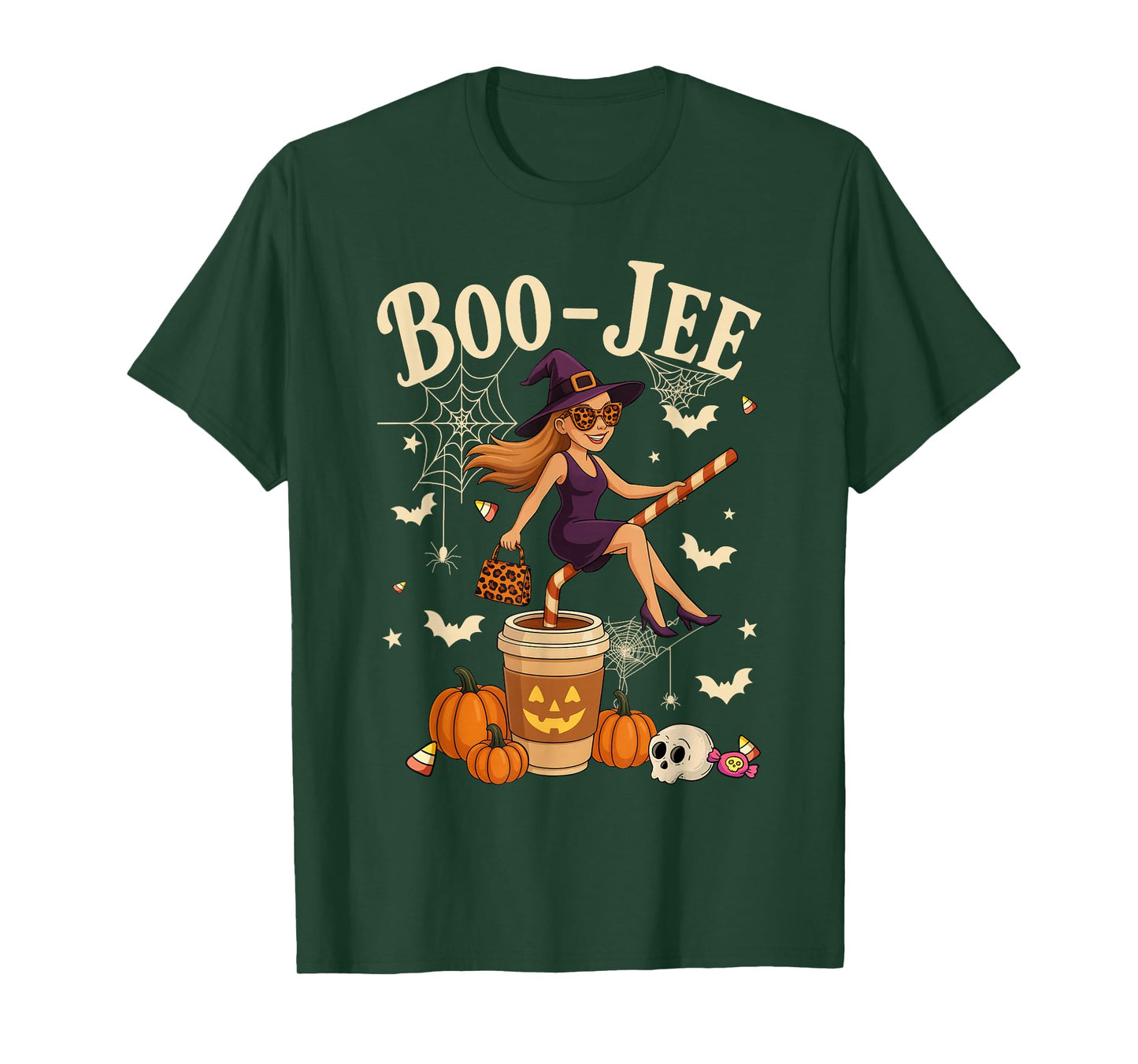 Coquette Leopard Witch Coffee Boo-JEE Halloween Boujee Girl T-Shirt