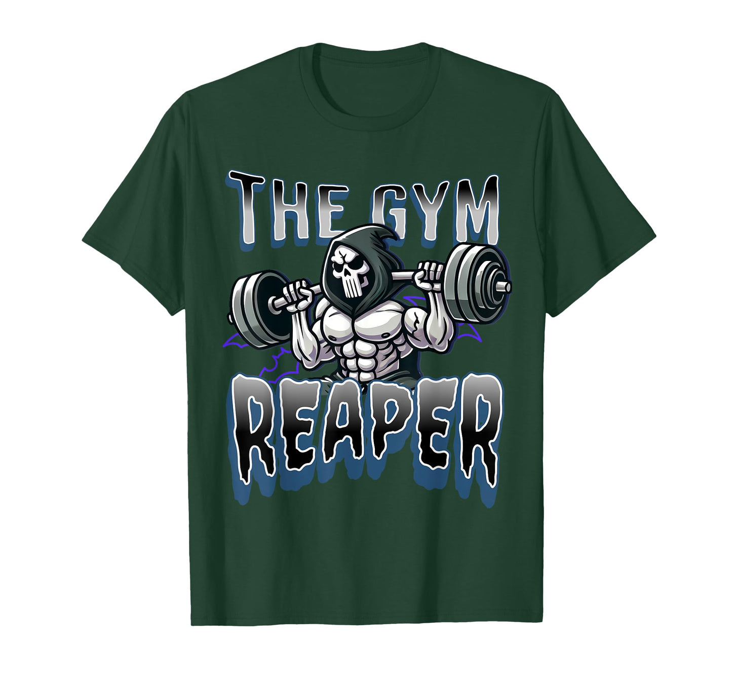 Grim Reaper Workout Gym Halloween T-Shirt: Gym Reaper Design, Black, Unisex-Adults, Short Sleeve, T-Shirt, Size Small