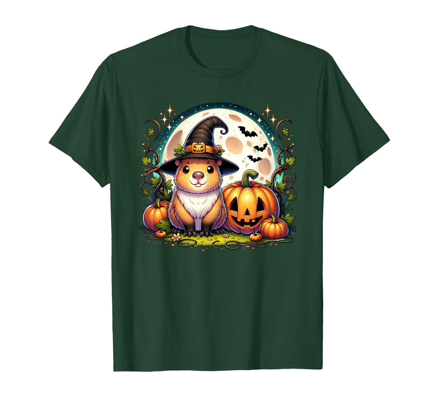 Halloween Capybara Witch Jack-o-Lantern Pumpkin Graphic T-Shirt