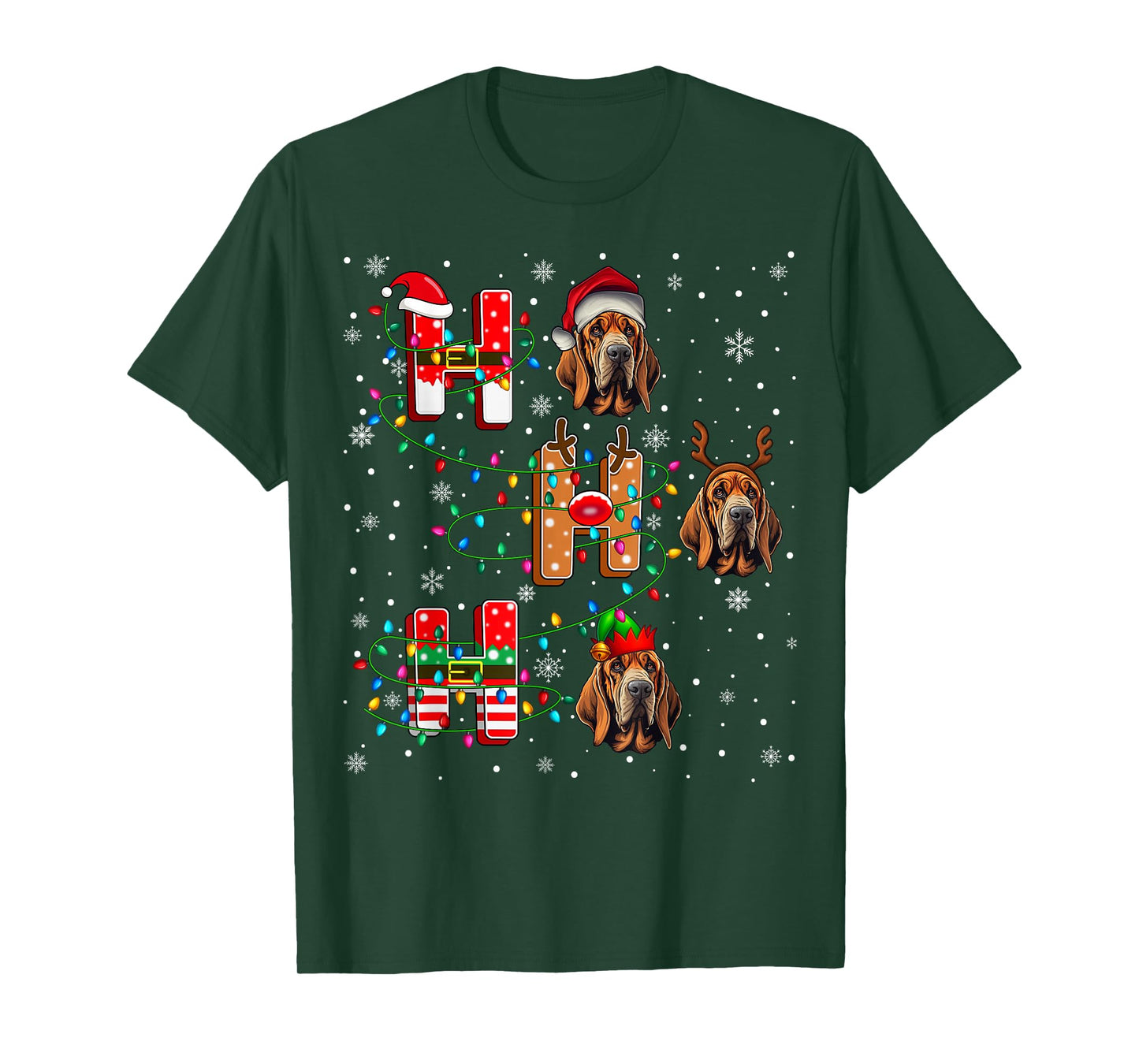 Ho Ho Ho Santa Reindeer Hat Elf Matching Bloodhound Dog Xmas T-Shirt