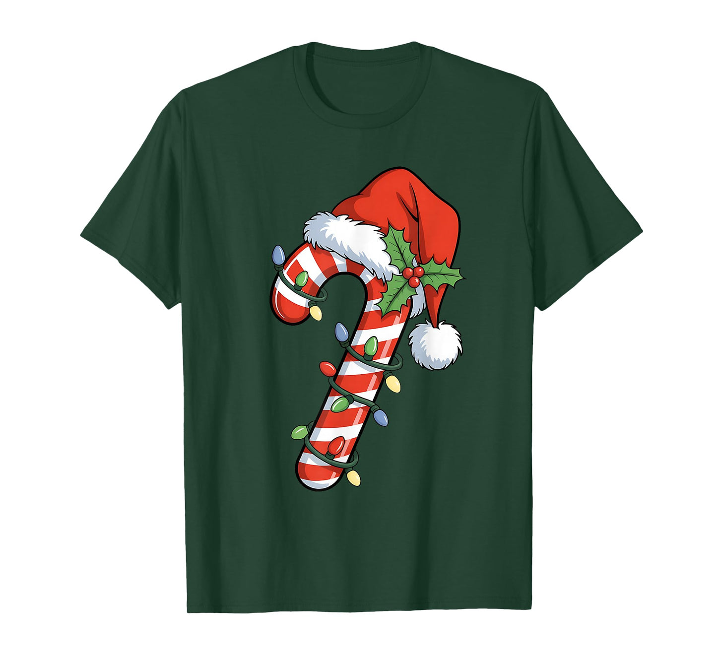 Christmas Light Candy Cane Santa Xmas Kids Toddler Women Men T-Shirt