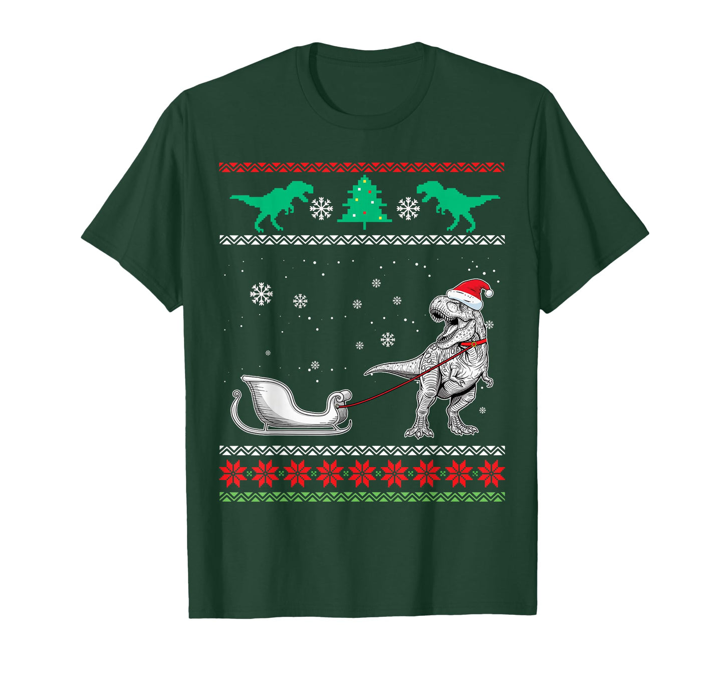 Dinosaur Sleigh Merry Christmas Ugly Christmas Raptor T-Shirt