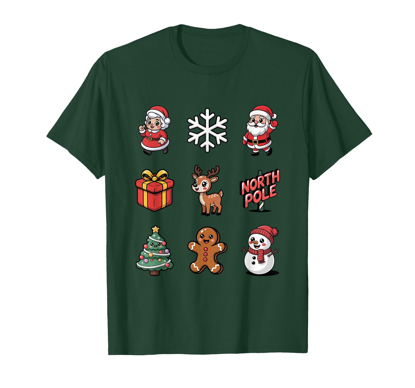 Cute Santa Reindeer North Pole Gingerbread Snowman T-Shirt